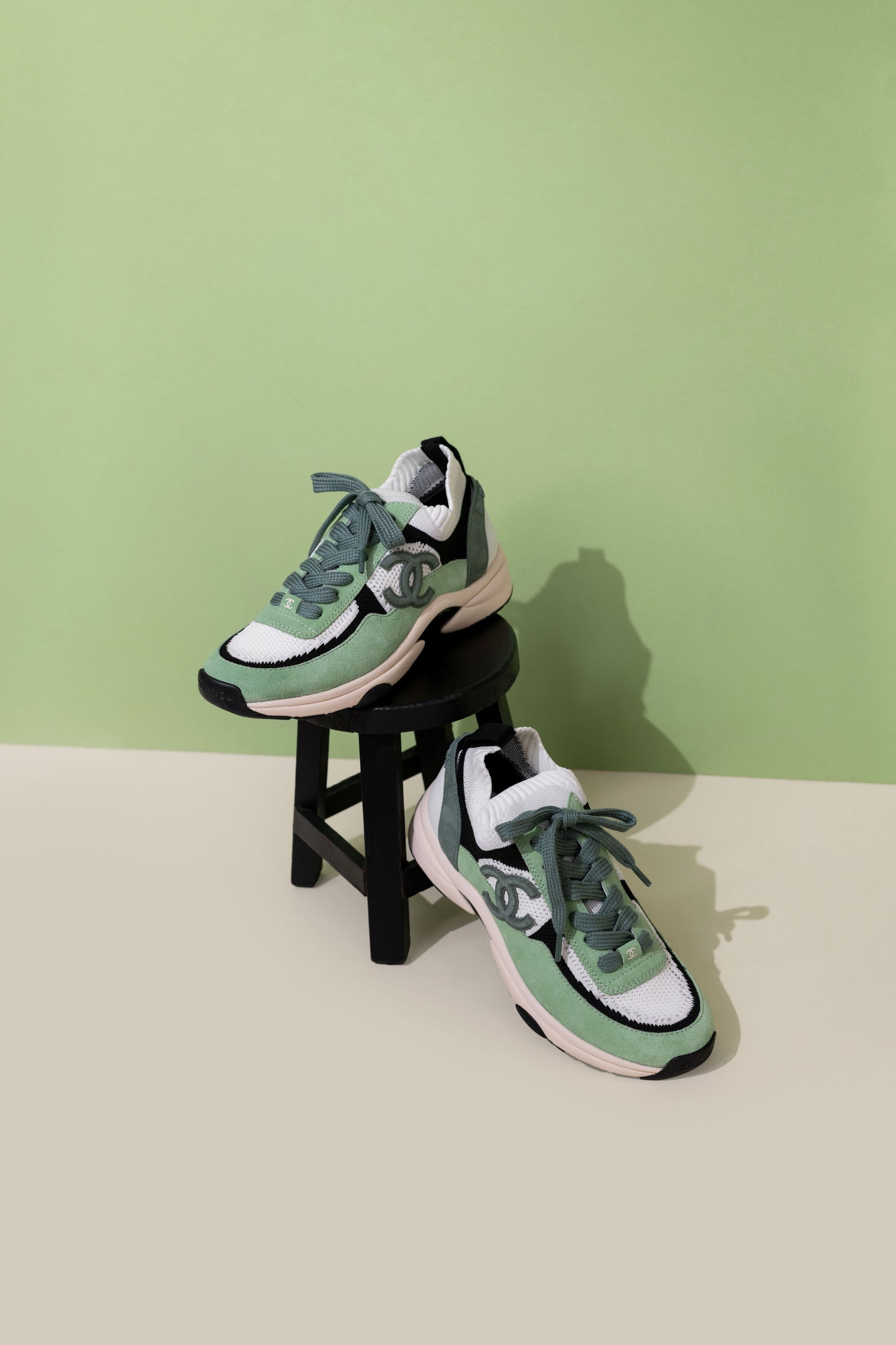 Chanel CC Sneakers in Green/Black/White