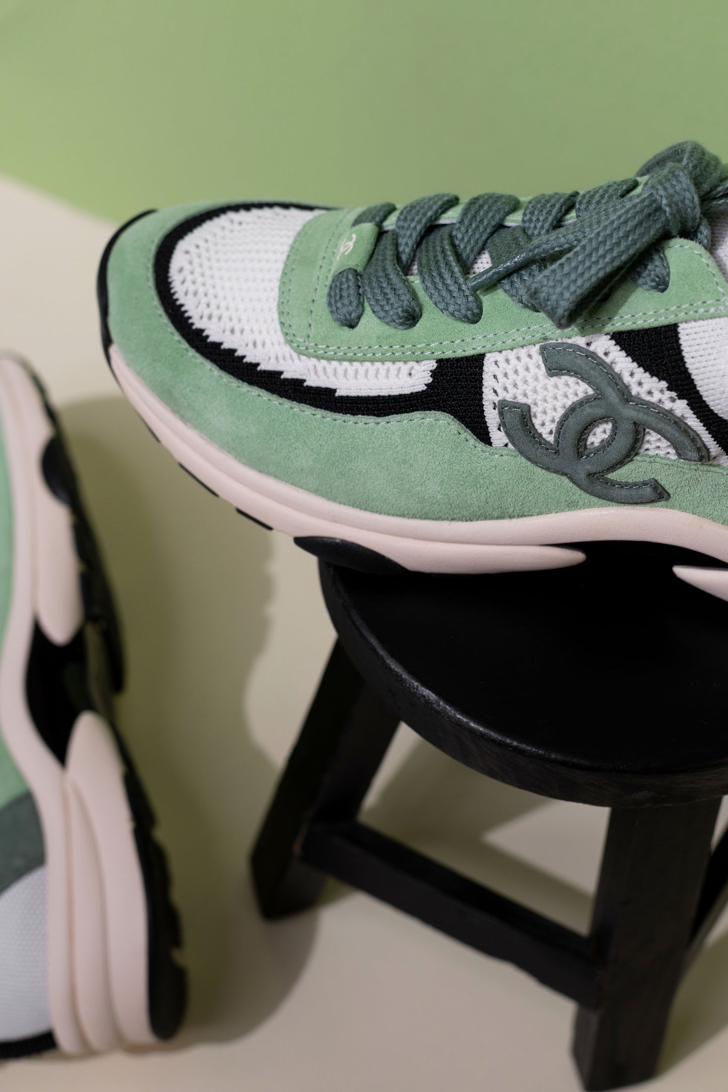 Chanel CC Sneakers in Green/Black/White