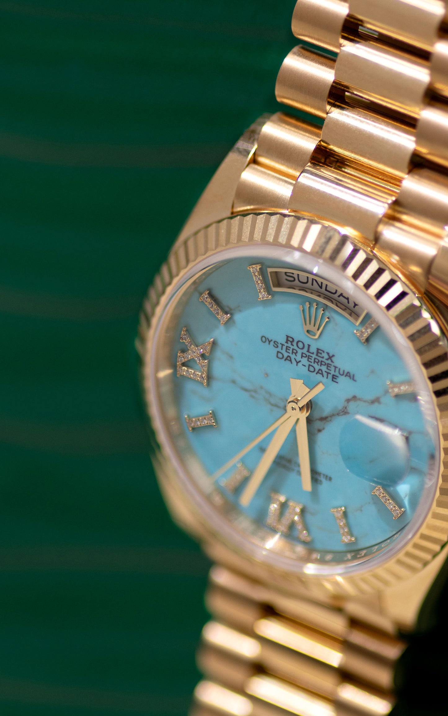 Rolex Day Date Yellow Gold Watch in 36mm with Turquoise Dial