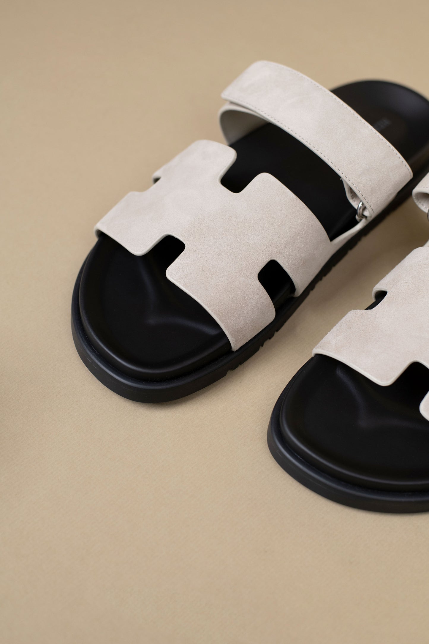 Hermès Chypre Suede Sandals in Beige Esquisse