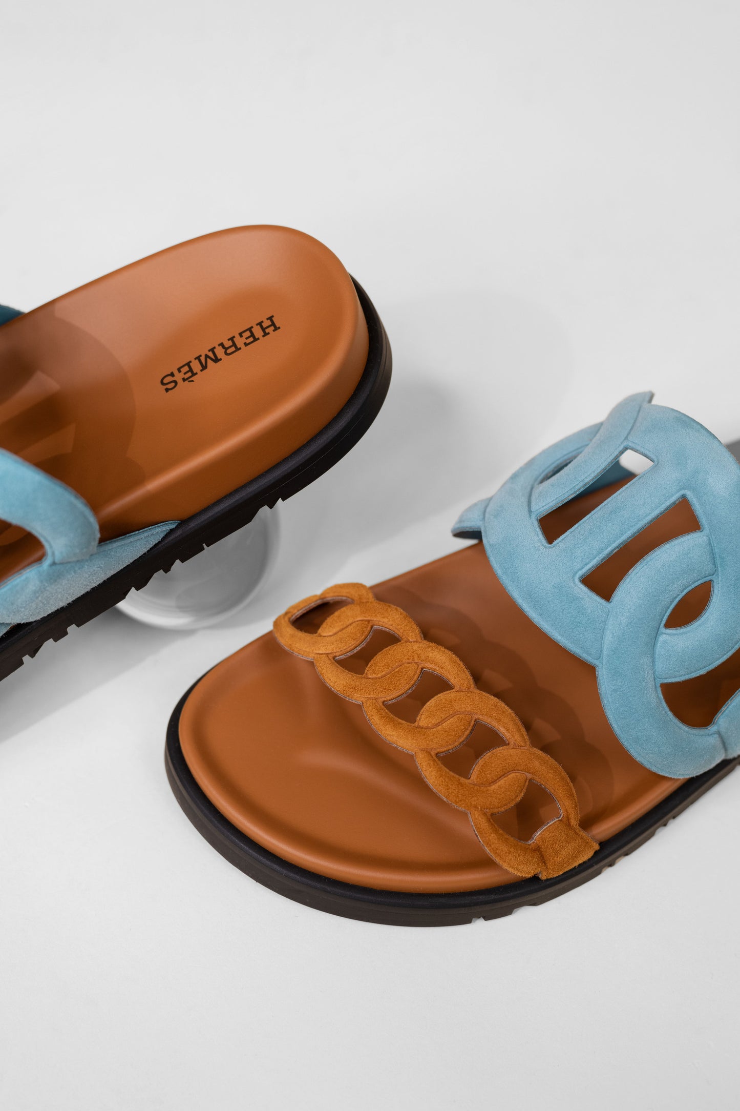 Hermès Extra Suede Sandals in Bleu Minéral/Naturel
