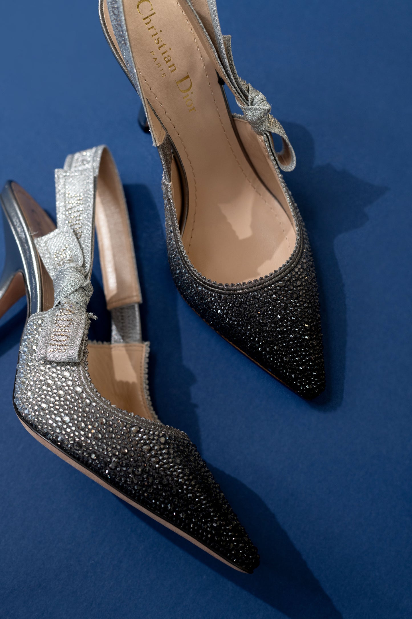 Dior J'adior Strass Slings in Black/Silver