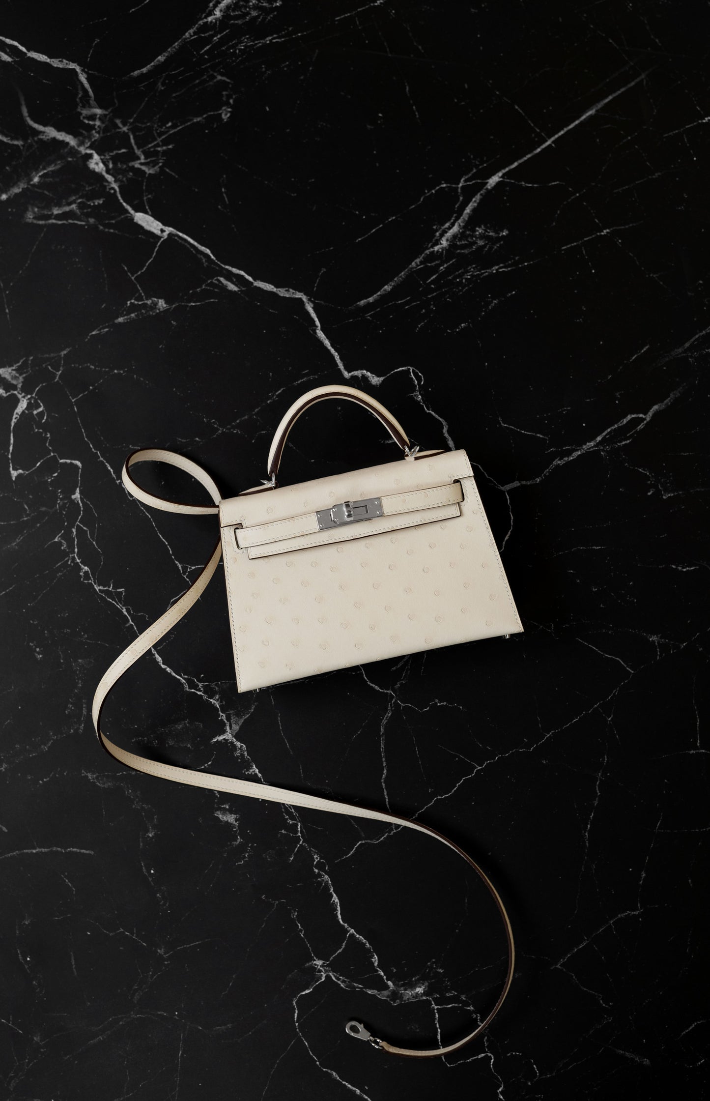 Hermès Mini Kelly 20 in Ostrich Nata PHW