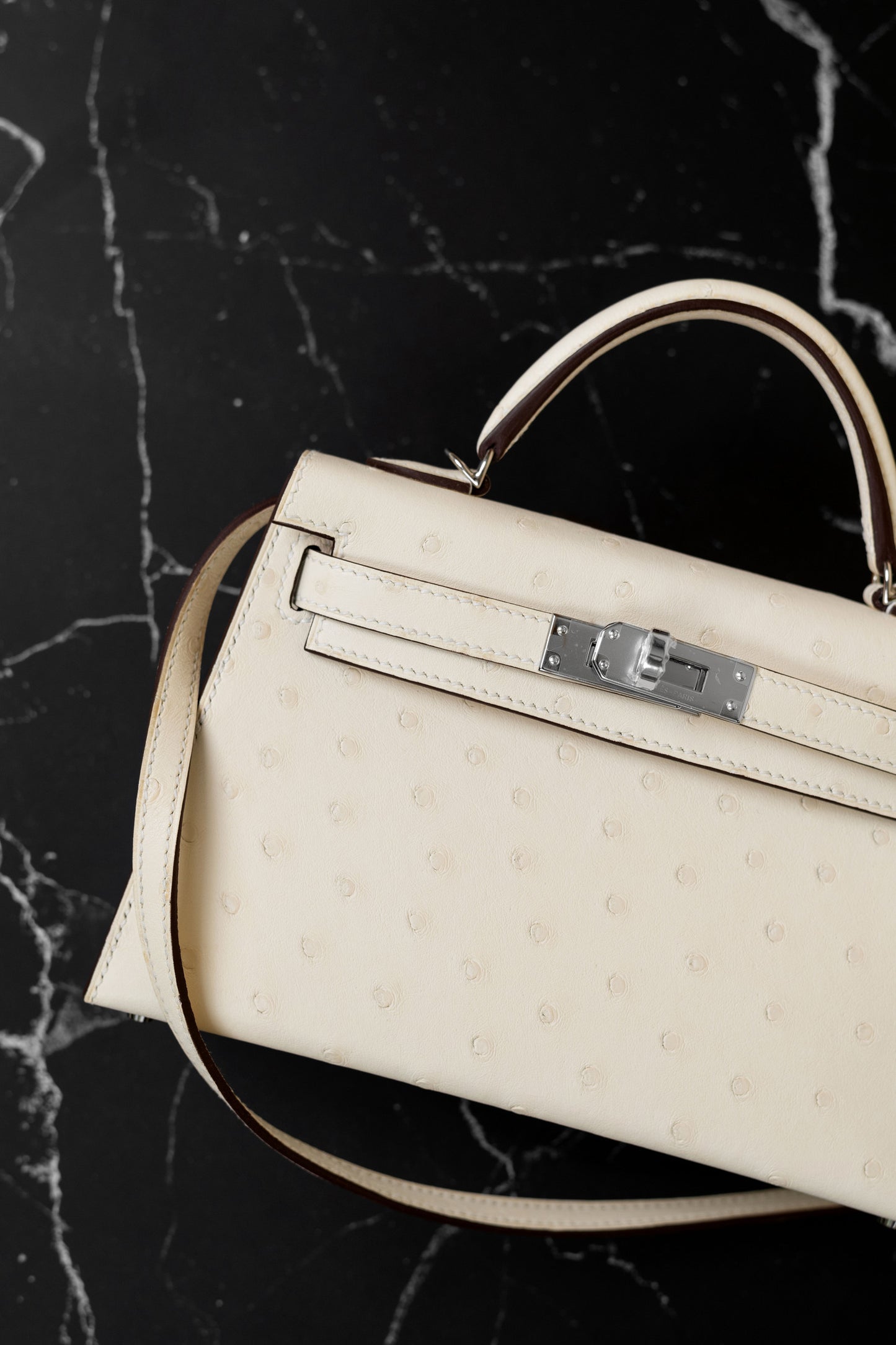Hermès Mini Kelly 20 in Ostrich Nata PHW