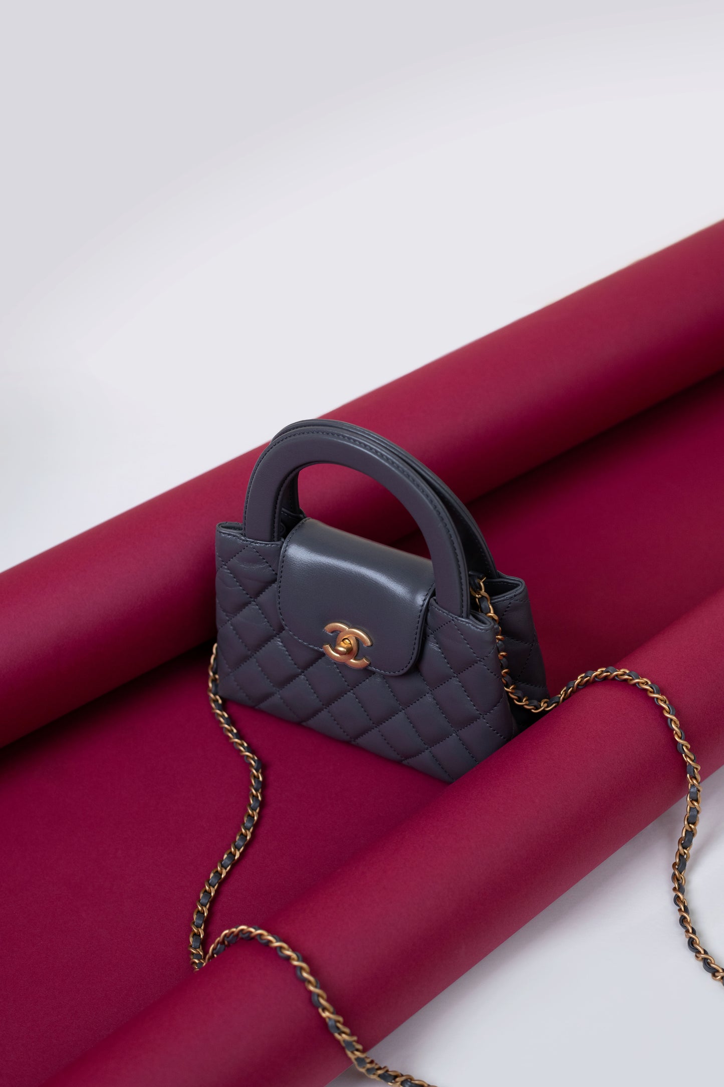 Chanel Grey Top Handle Bag with Chain