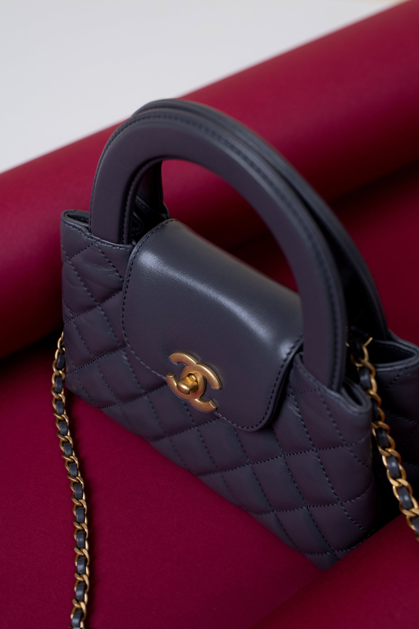 Chanel Grey Top Handle Bag with Chain