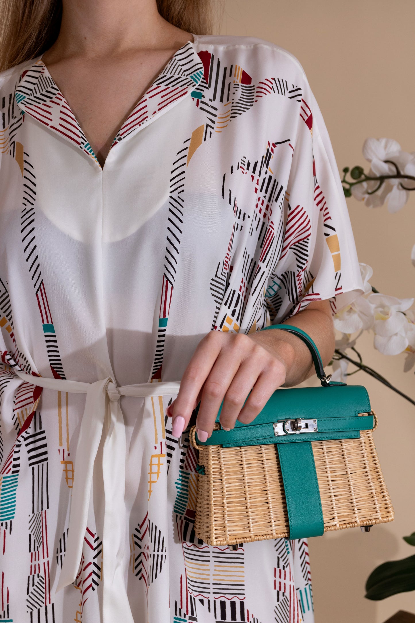 Hermès Mini Kelly Picnic in Natural/Vert Verone PHW