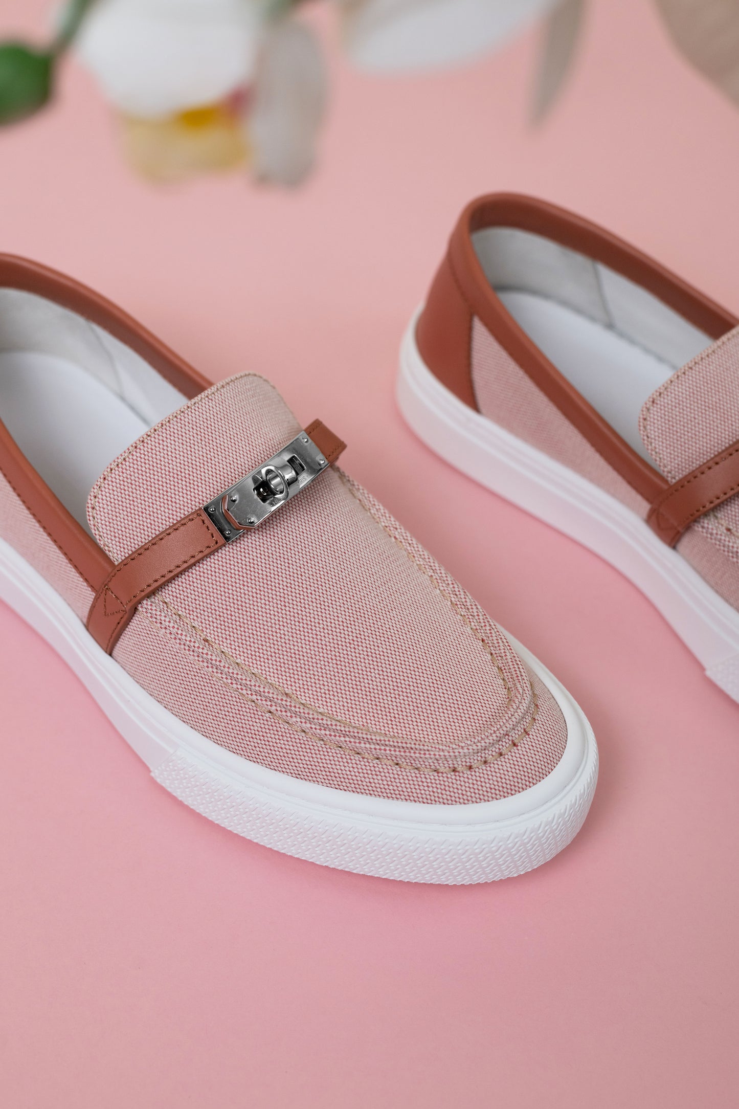 Hermès Game Slip-On Sneakers in Framboise/ Rose Bubinga