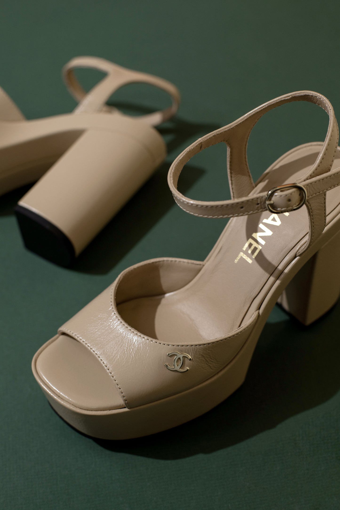 Chanel Beige Platform Sandals