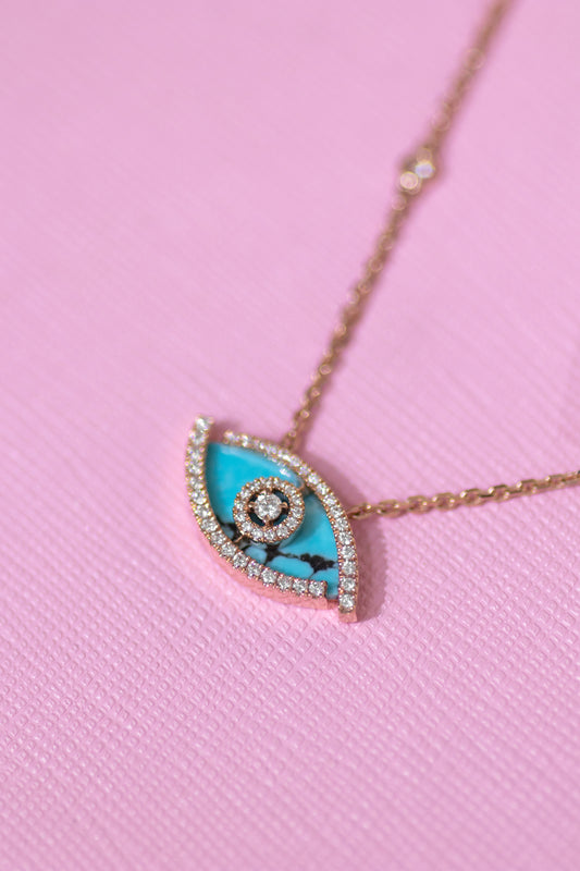 Messika Lucky Eye Turquoise/Rose Gold Diamond Necklace