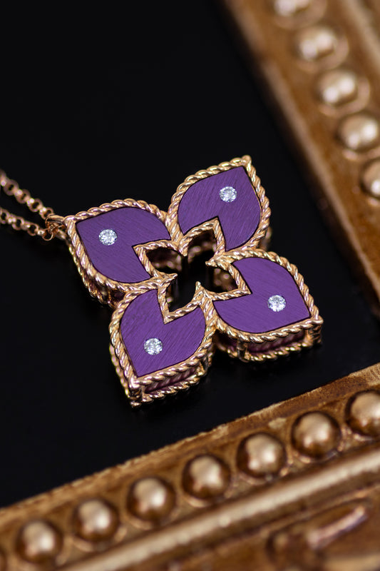 Roberto Coin Venetian Princess Purple Flower Rose Gold Necklace