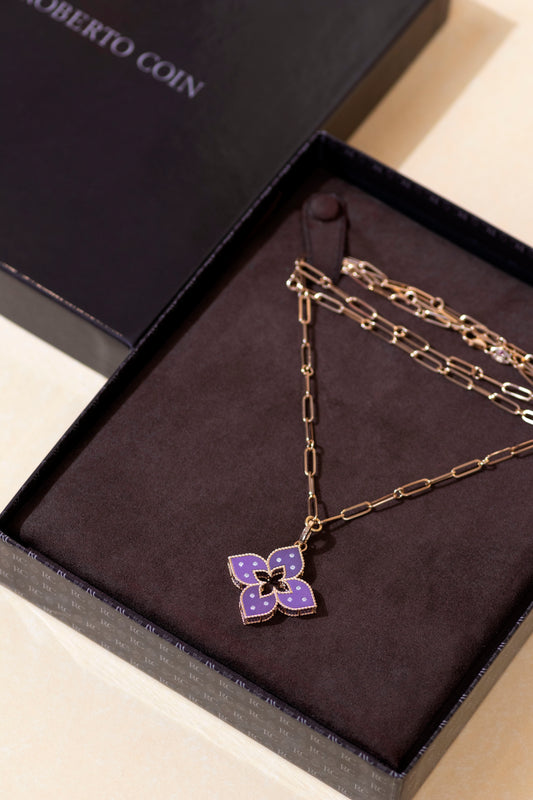 Roberto Coin Rose Gold Venetian Princess Purple Titanium Necklace and Earrings