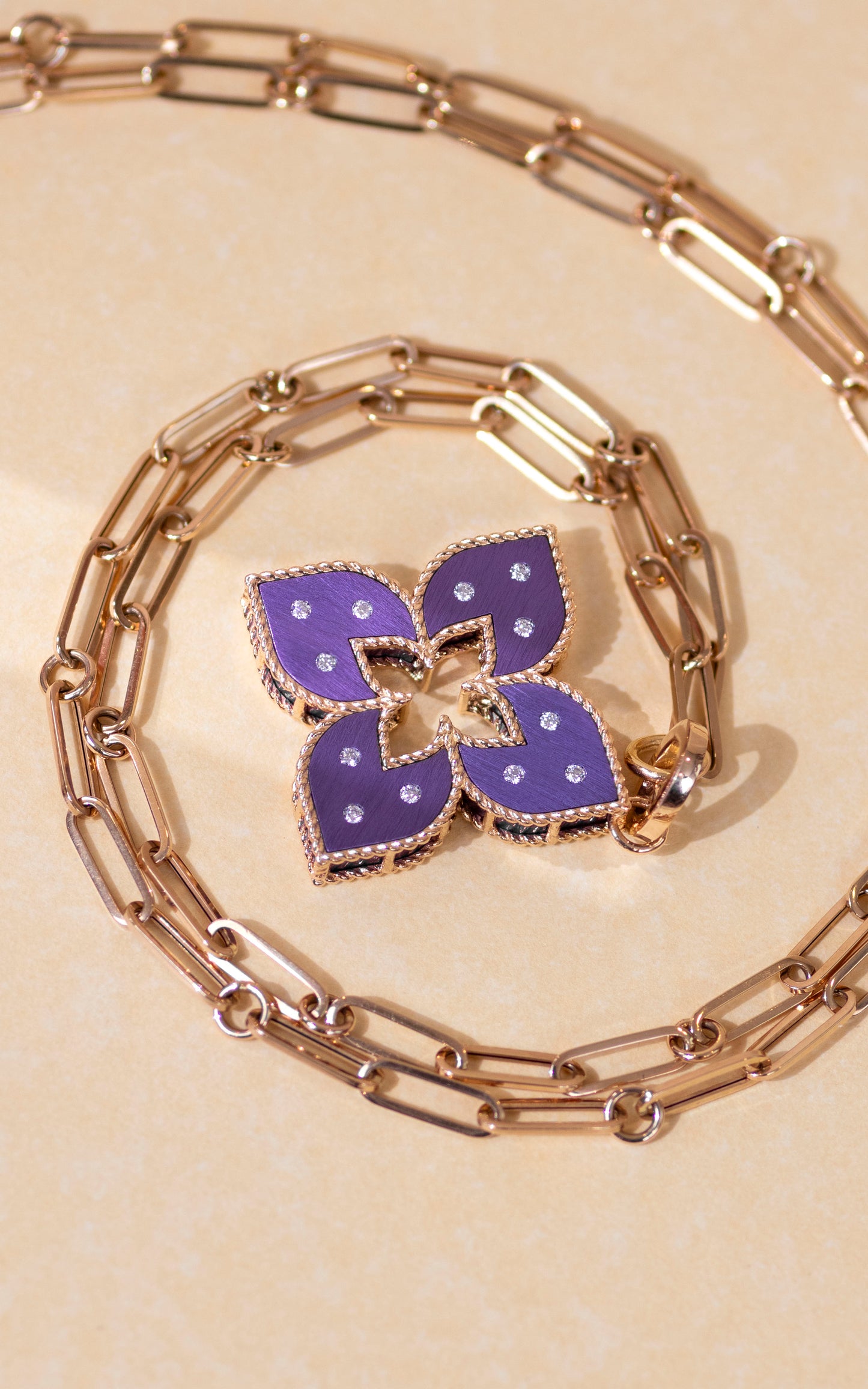 Roberto Coin Rose Gold Venetian Princess Purple Titanium Necklace and Earrings