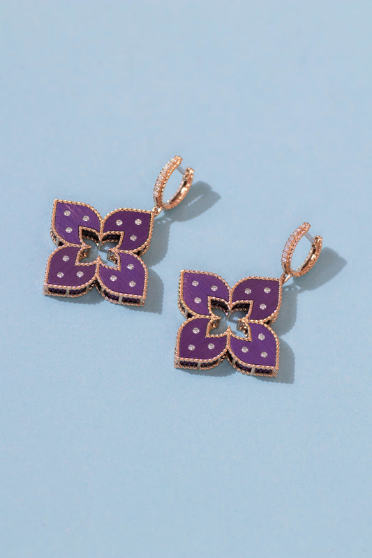 Roberto Coin Rose Gold/Purple Princess Flower Earrings