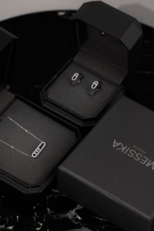 Messika White Gold Move Uno Stud Diamond Earrings & Baby Move White Gold Diamond Necklace