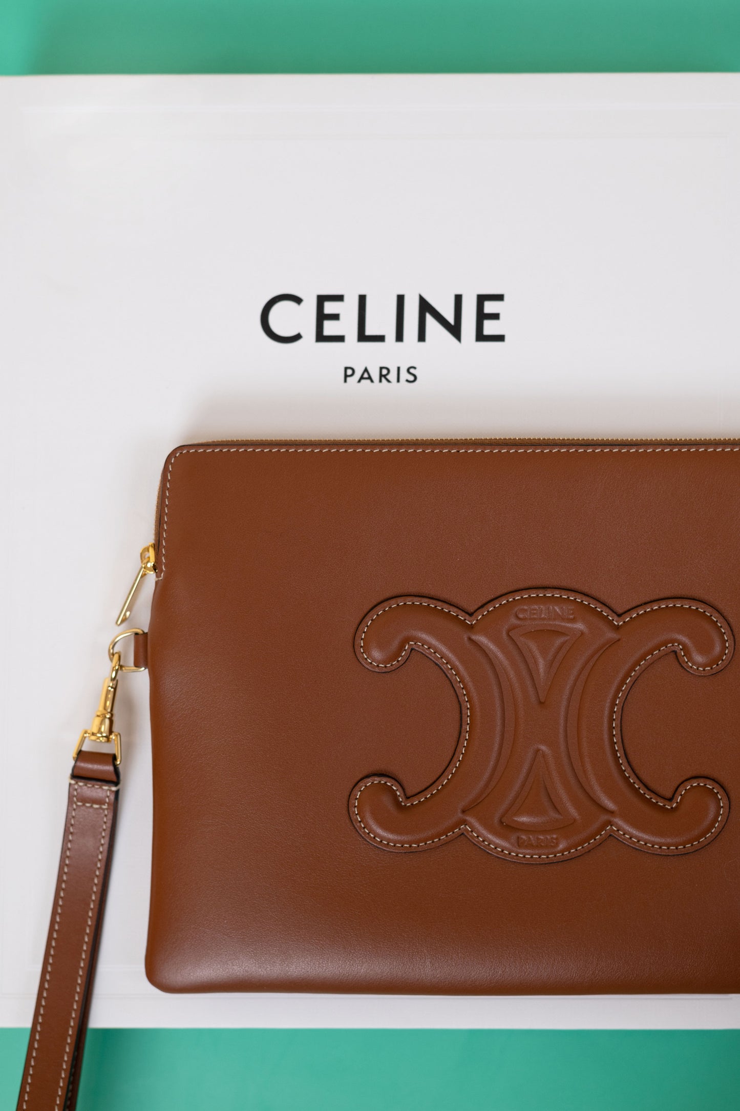 Celine Gold Pouch with Strap