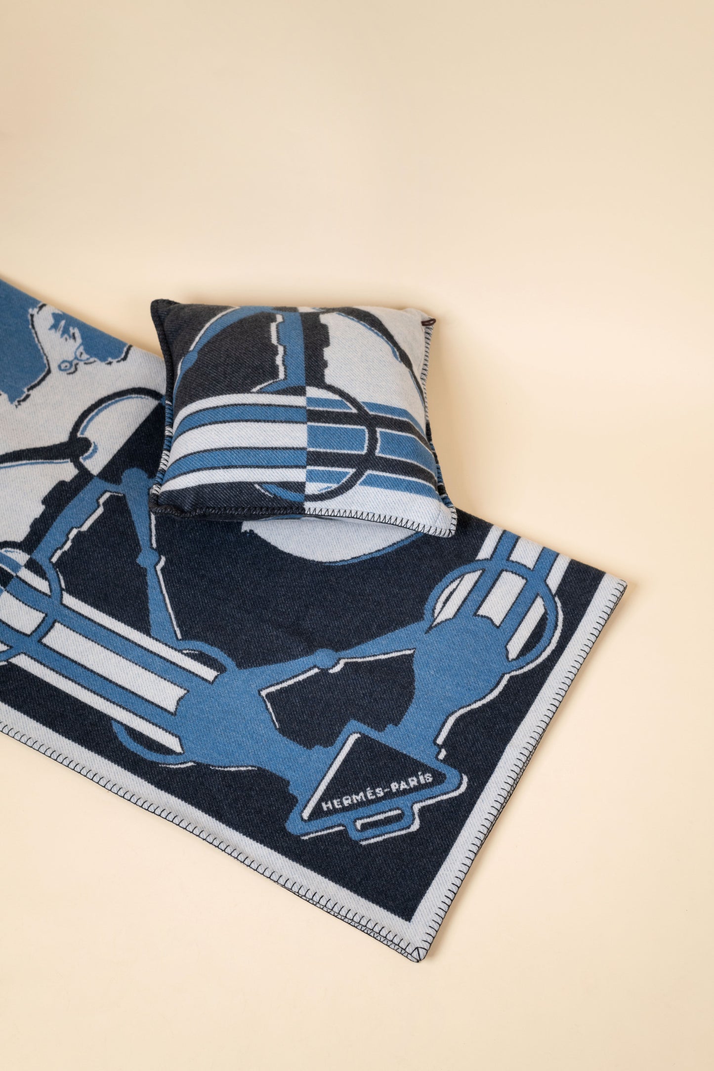 Hermès Wool Cushion & Blanket in Indigo