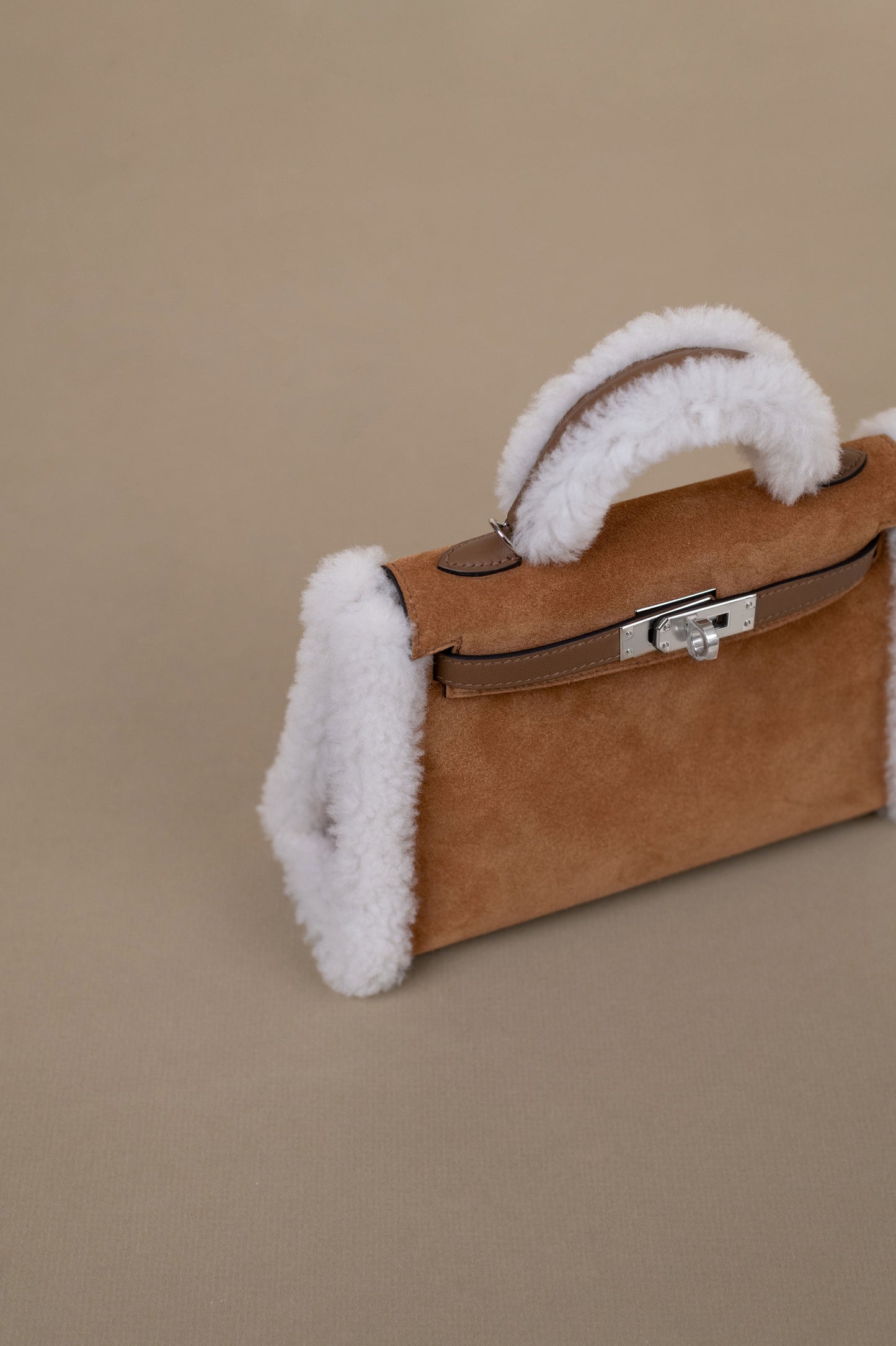 Hermès Mini Kelly Shearling in Gold & Etoupe PHW