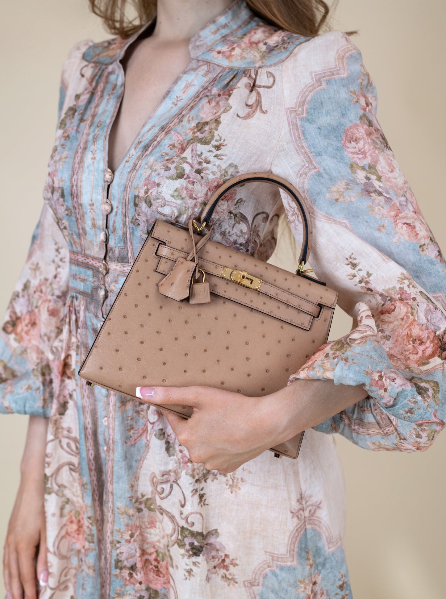 Hermès Kelly 25 Ostrich Chai GHW