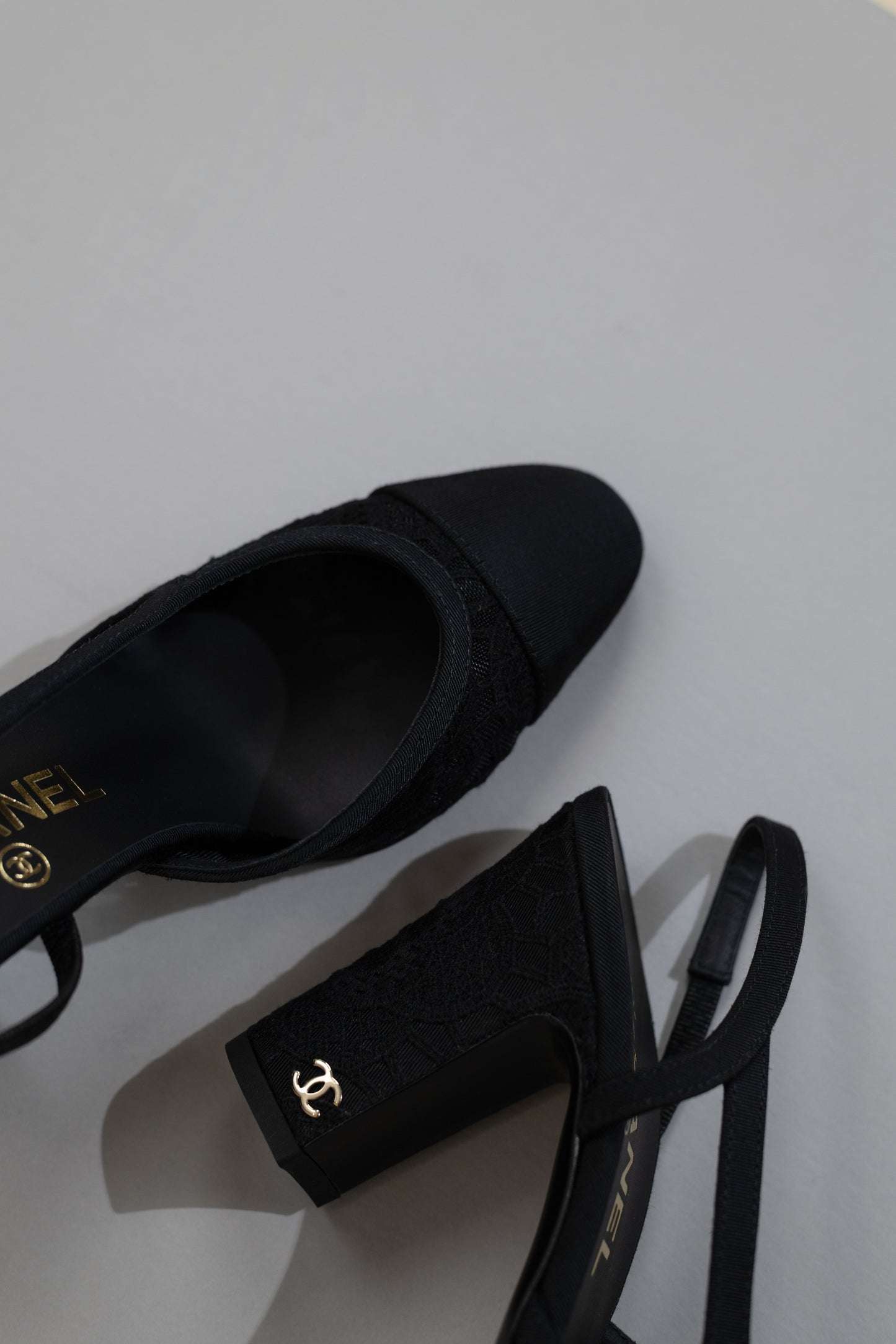 Chanel Black Lace Slingbacks