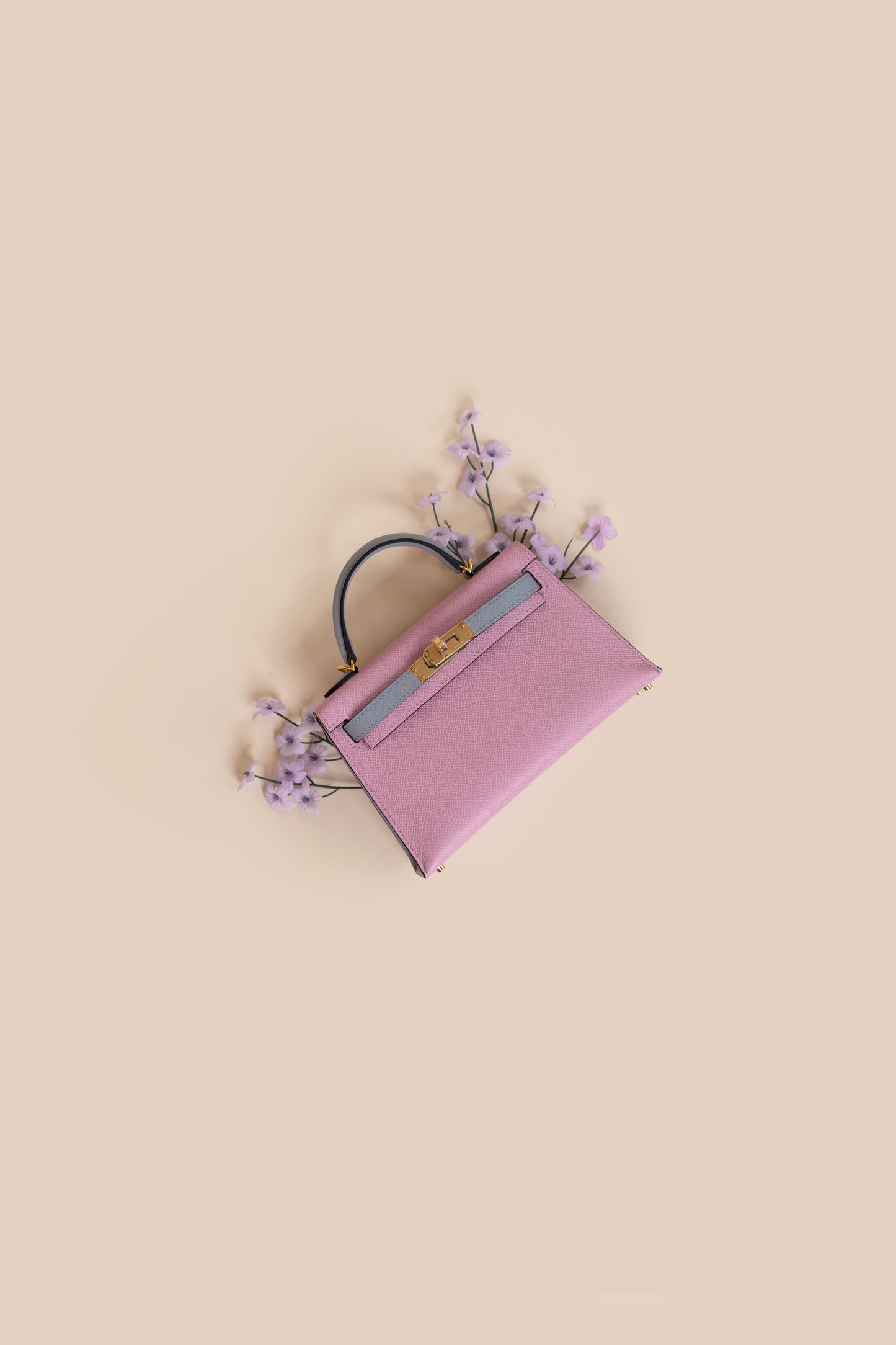 Hermès HSS Mini Kelly Epsom in Mauve/Blue Brume GHW