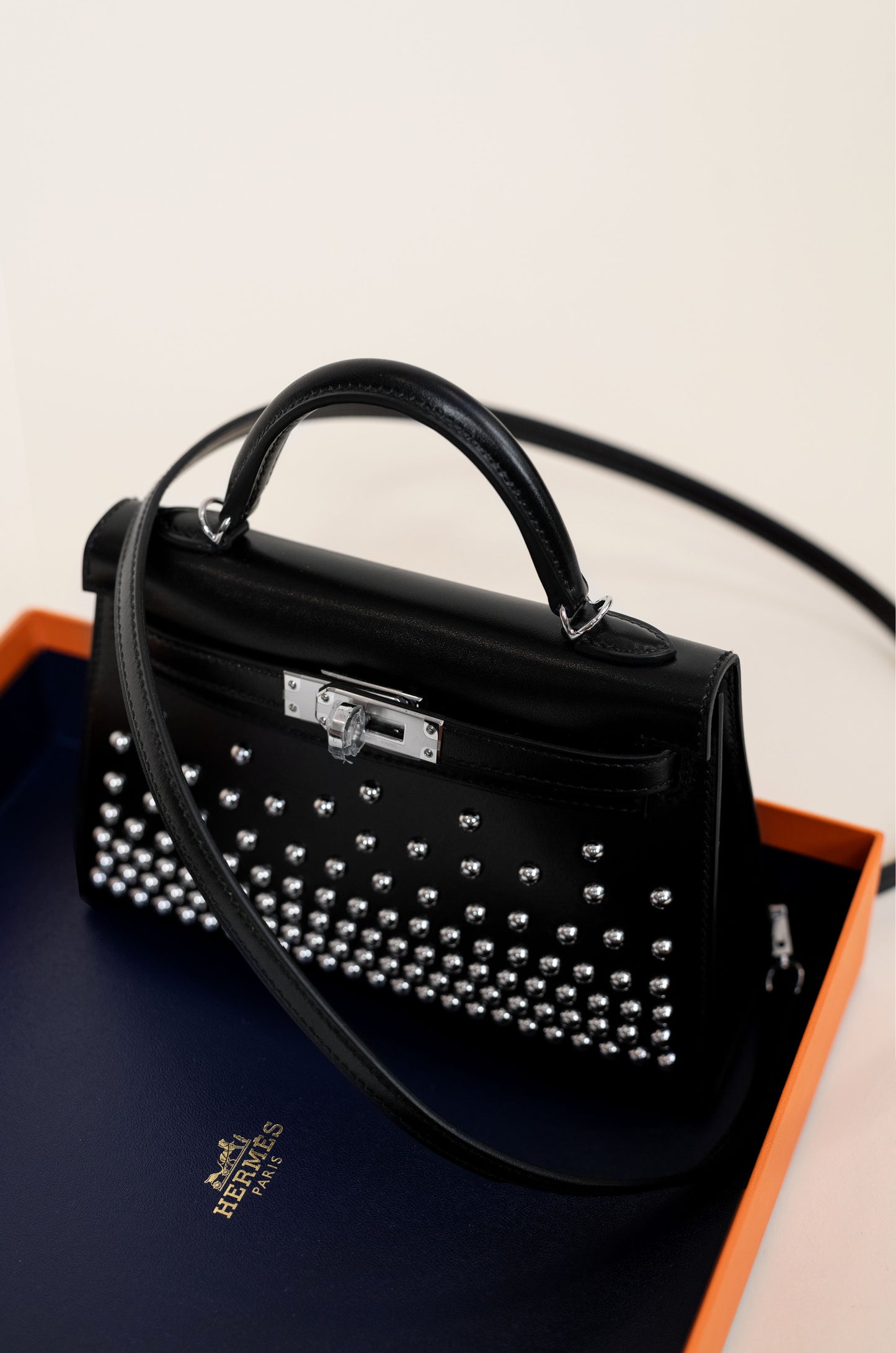 Hermès Clouté Mini Kelly 20 Studded Black PHW