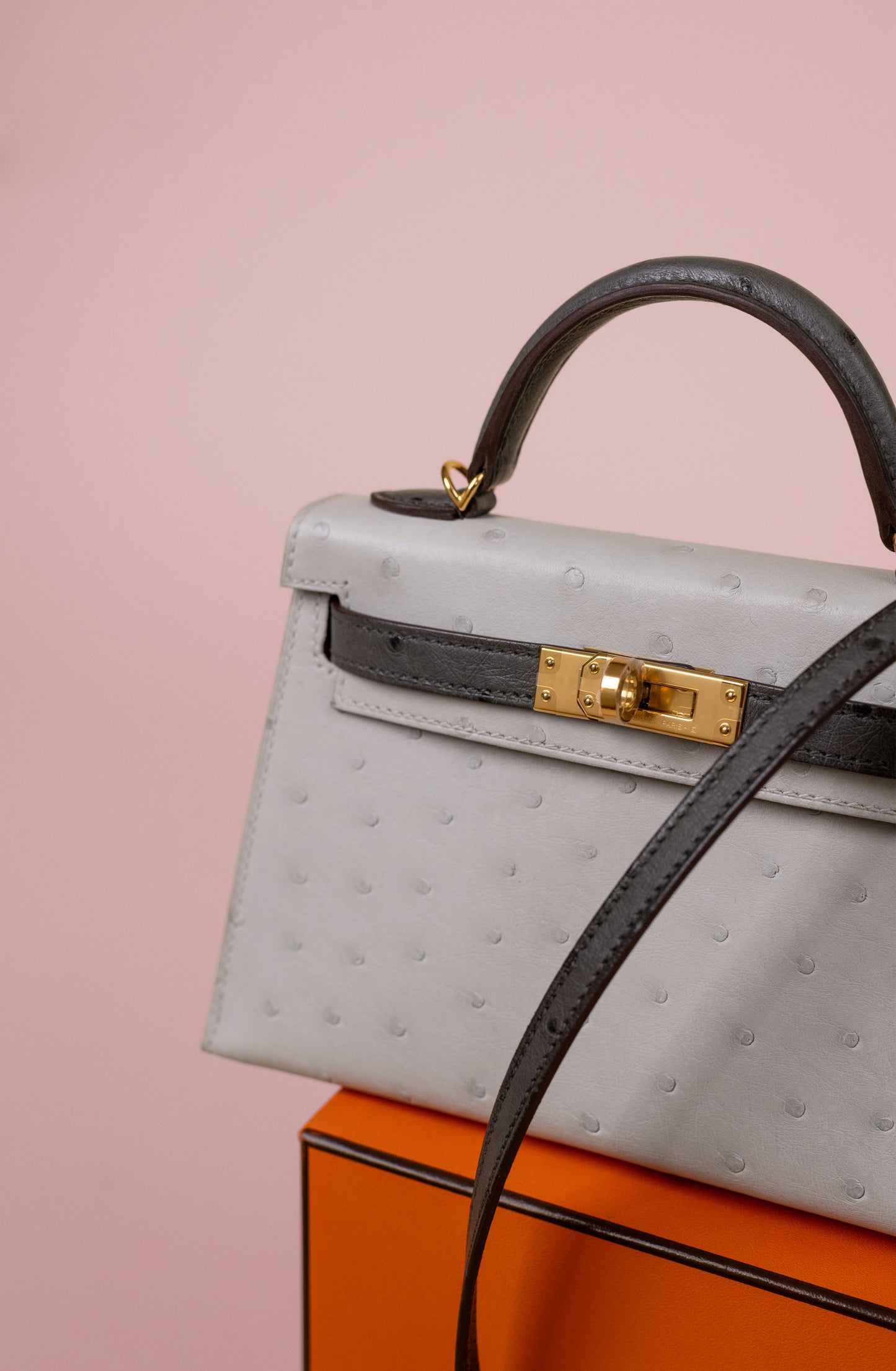 Hermès HSS Mini Kelly 20 Ostrich Gris Perle and Graphite GHW