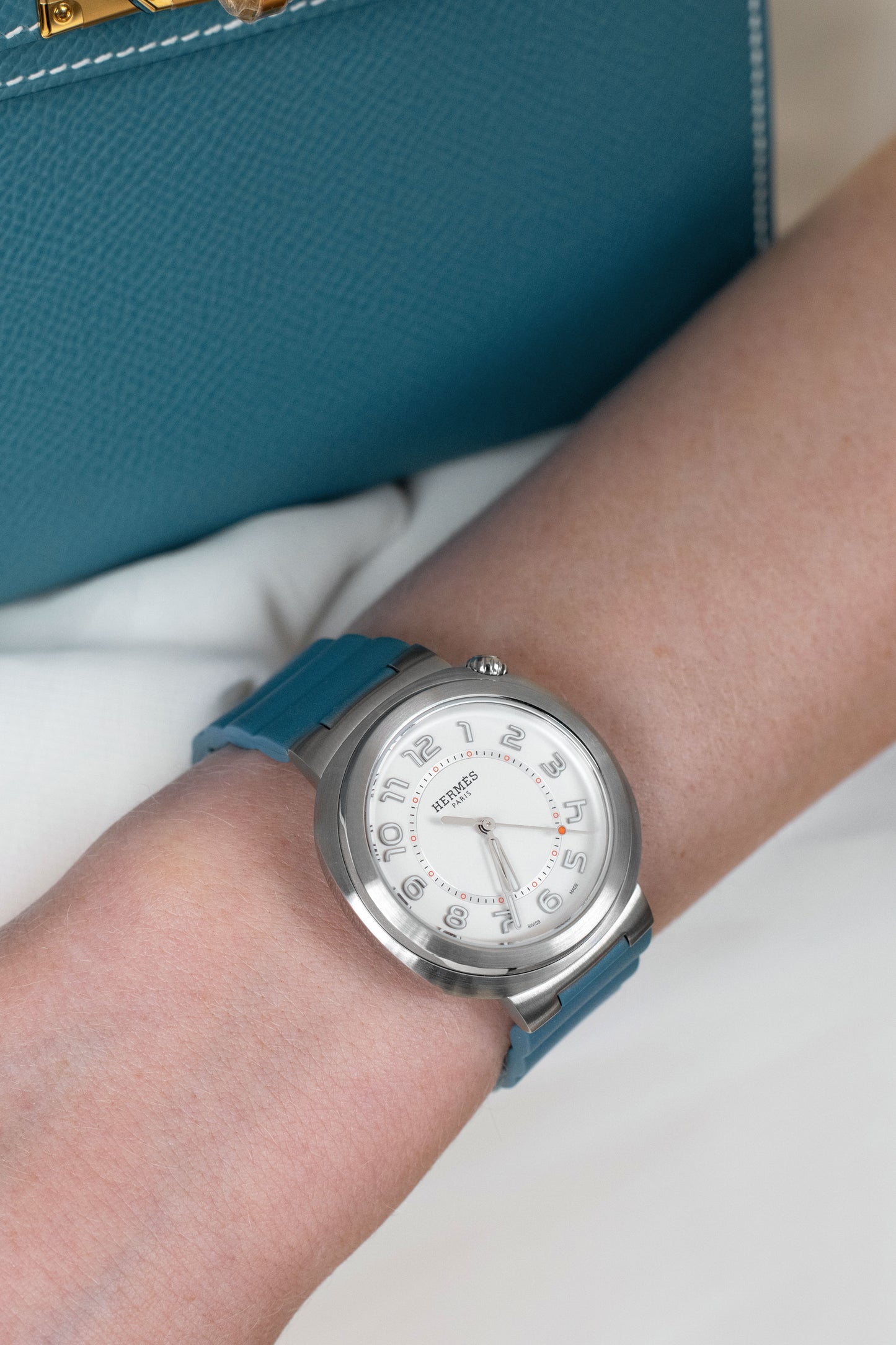 Hermès Cut Watch with Mini Kelly 20 Epsom Blue Jean GHW