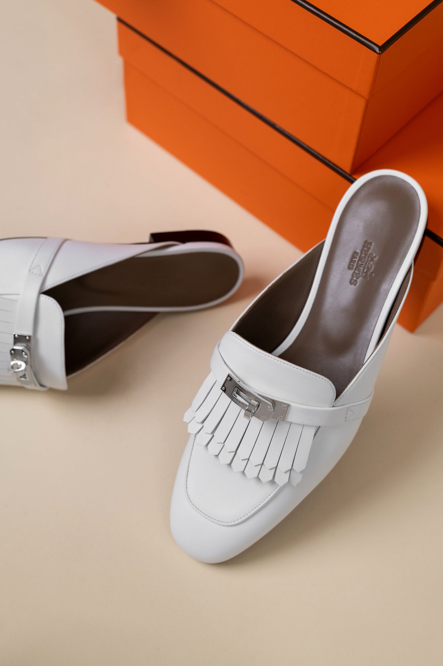 Hermès Oz Mule in Gold & White PHW