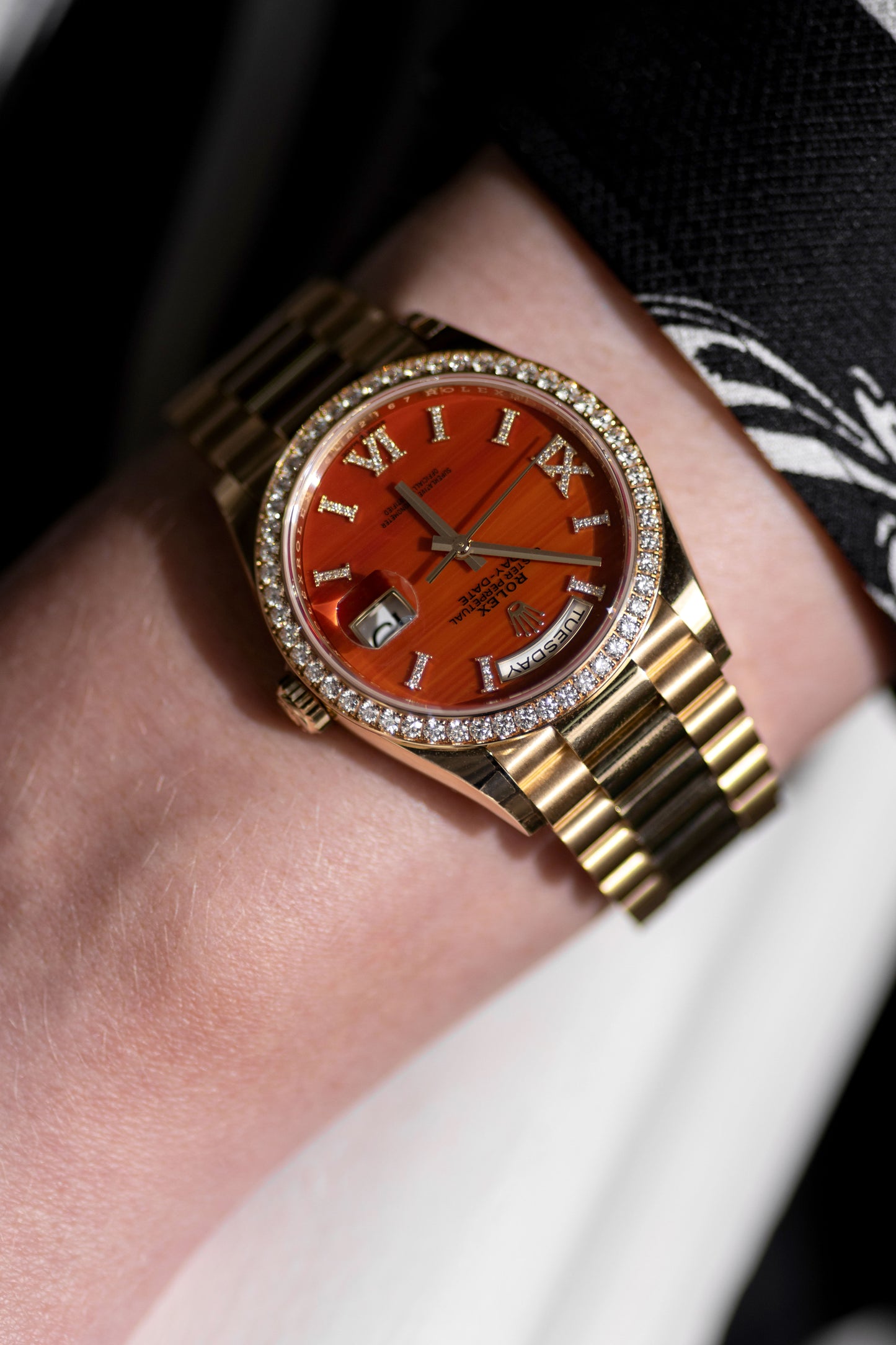 Rolex Oyster Perpetual Day-Date Orange Dial with Diamond 36mm