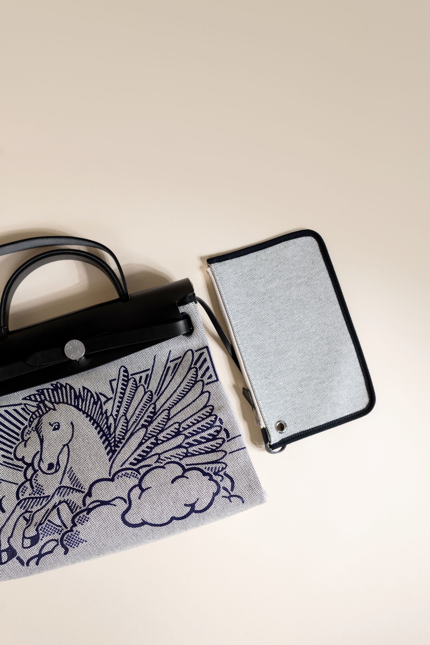 Hermès Herbag 31 Pegasus in Toile Black/Ecru/Blue Indigo