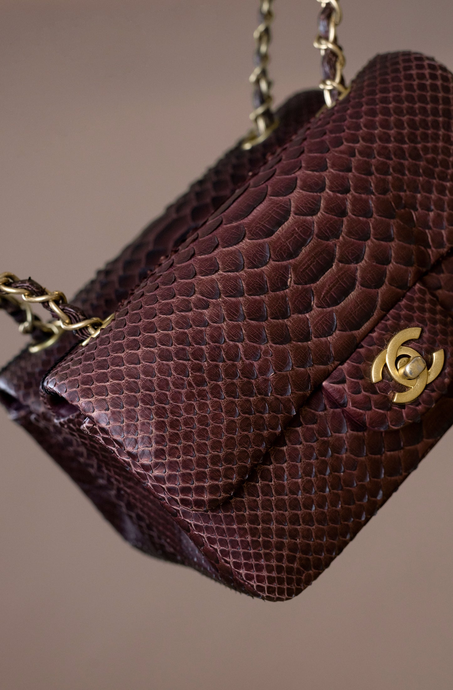 Chanel Mini Matte Python Flap Bag in Burgundy