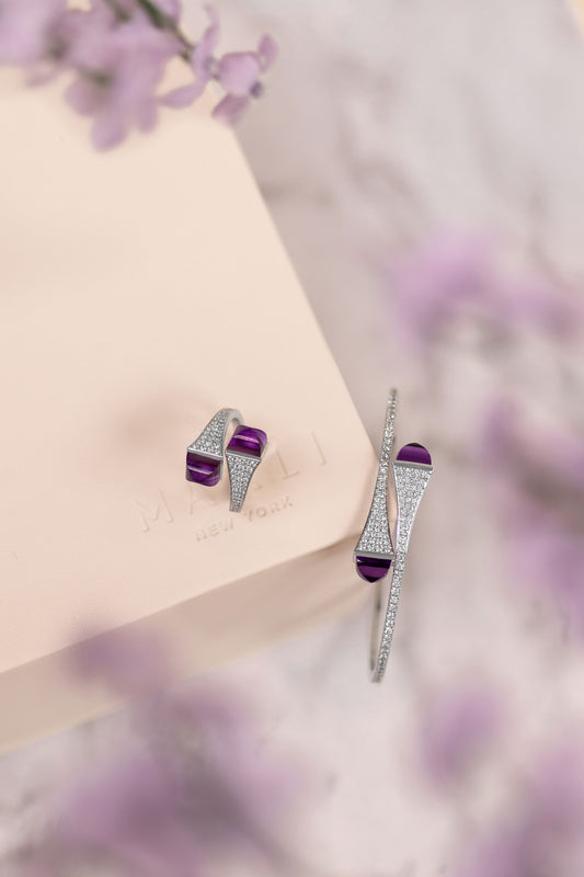 Marli Cleo Bangle in White Gold Diamond/Amethyst
