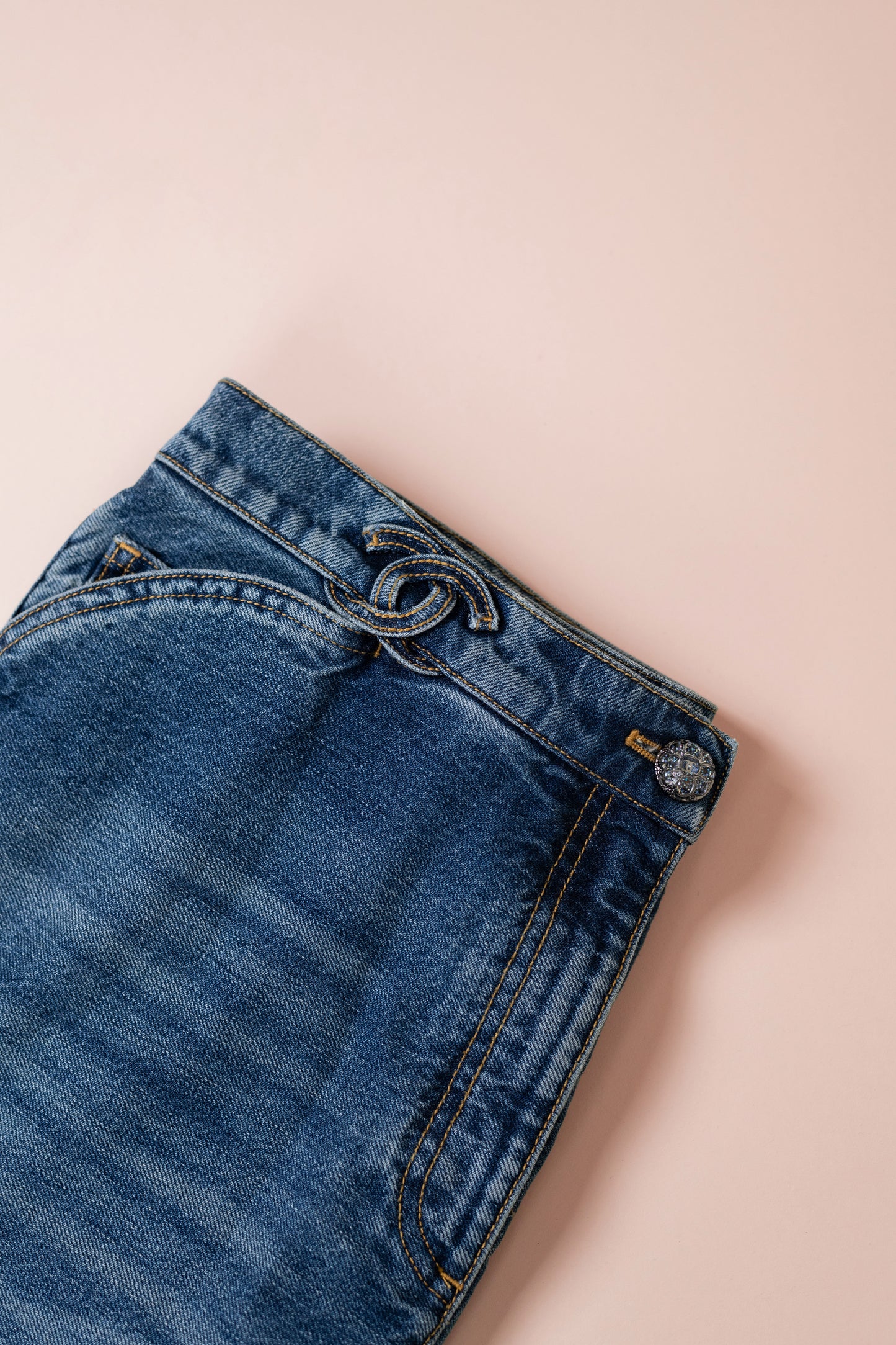 Chanel Denim Jeans & Black Wrislet Wallet