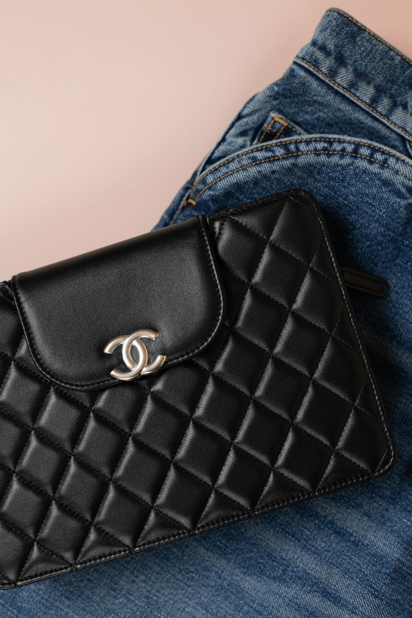 Chanel Denim Jeans & Black Wrislet Wallet