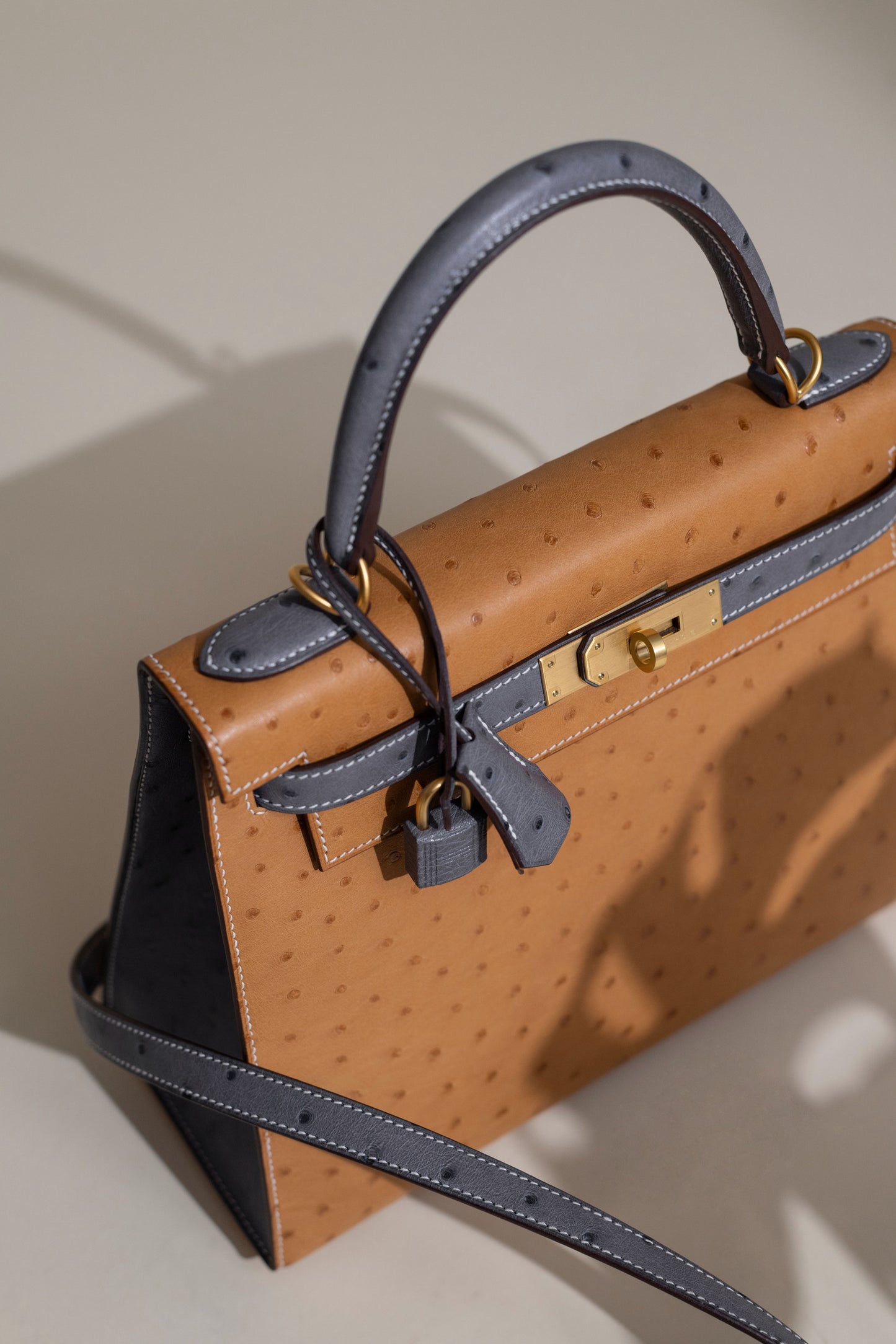 Hermès HSS Kelly 28 Ostrich in Saffron/Gris Agate GHW