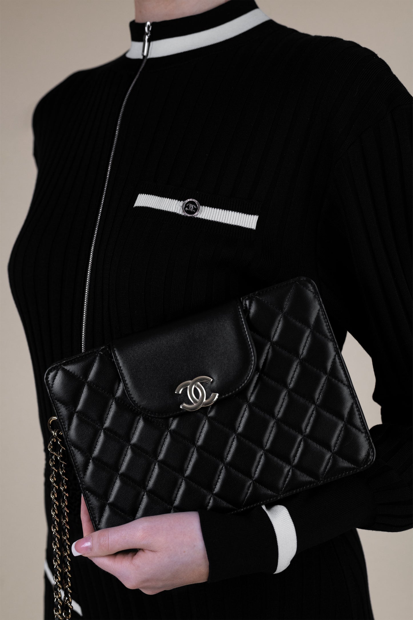 Chanel Denim Jeans & Black Wrislet Wallet