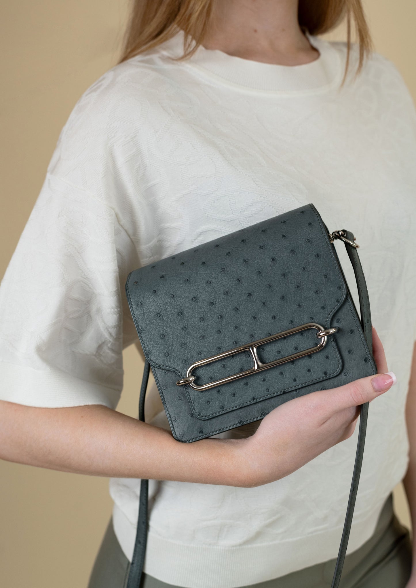 Hermès Mini Roulis Ostrich in Vert Amande PHW