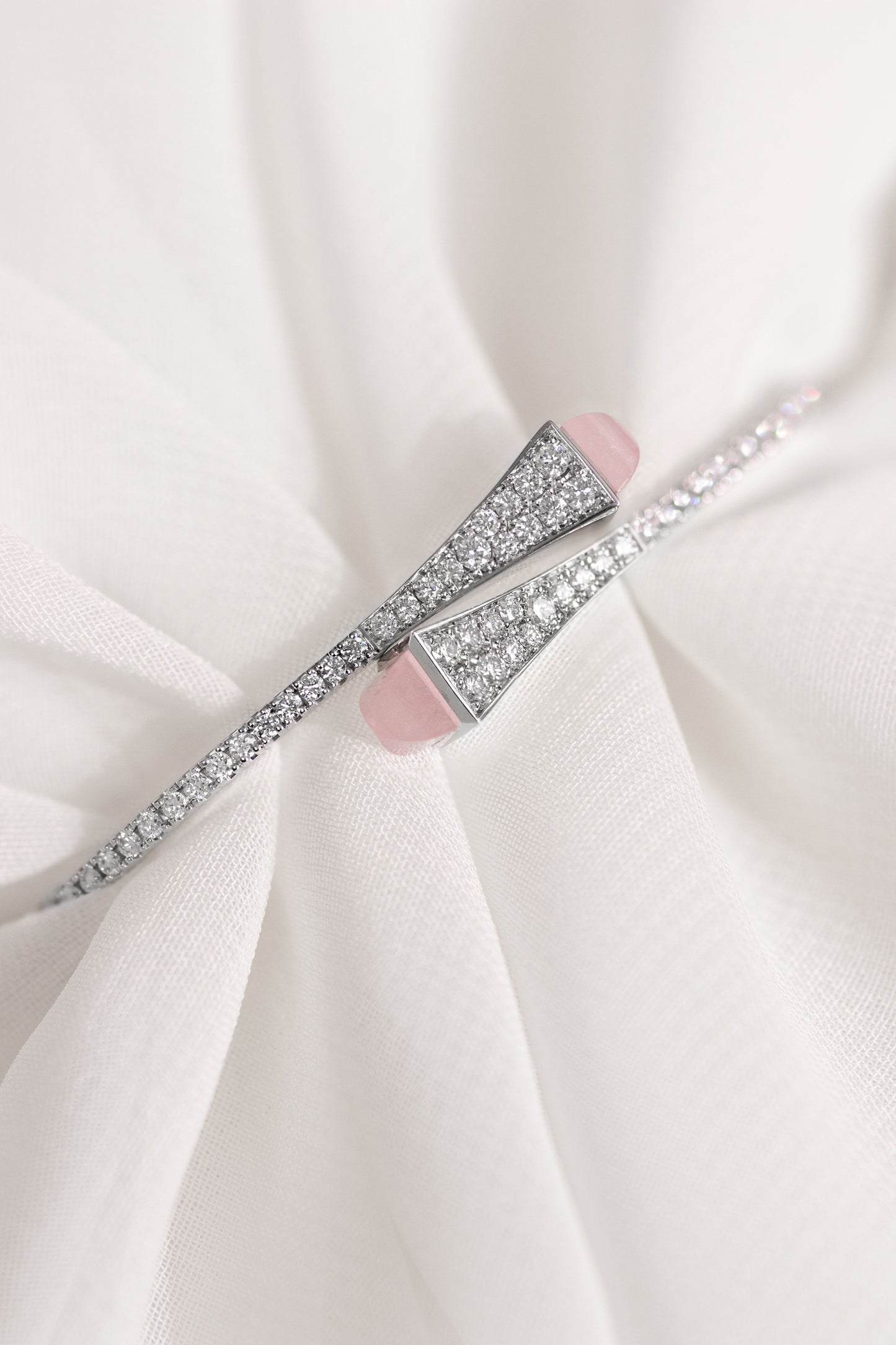 Marli Cleo White Gold Diamond Pink Quartzite Bangle