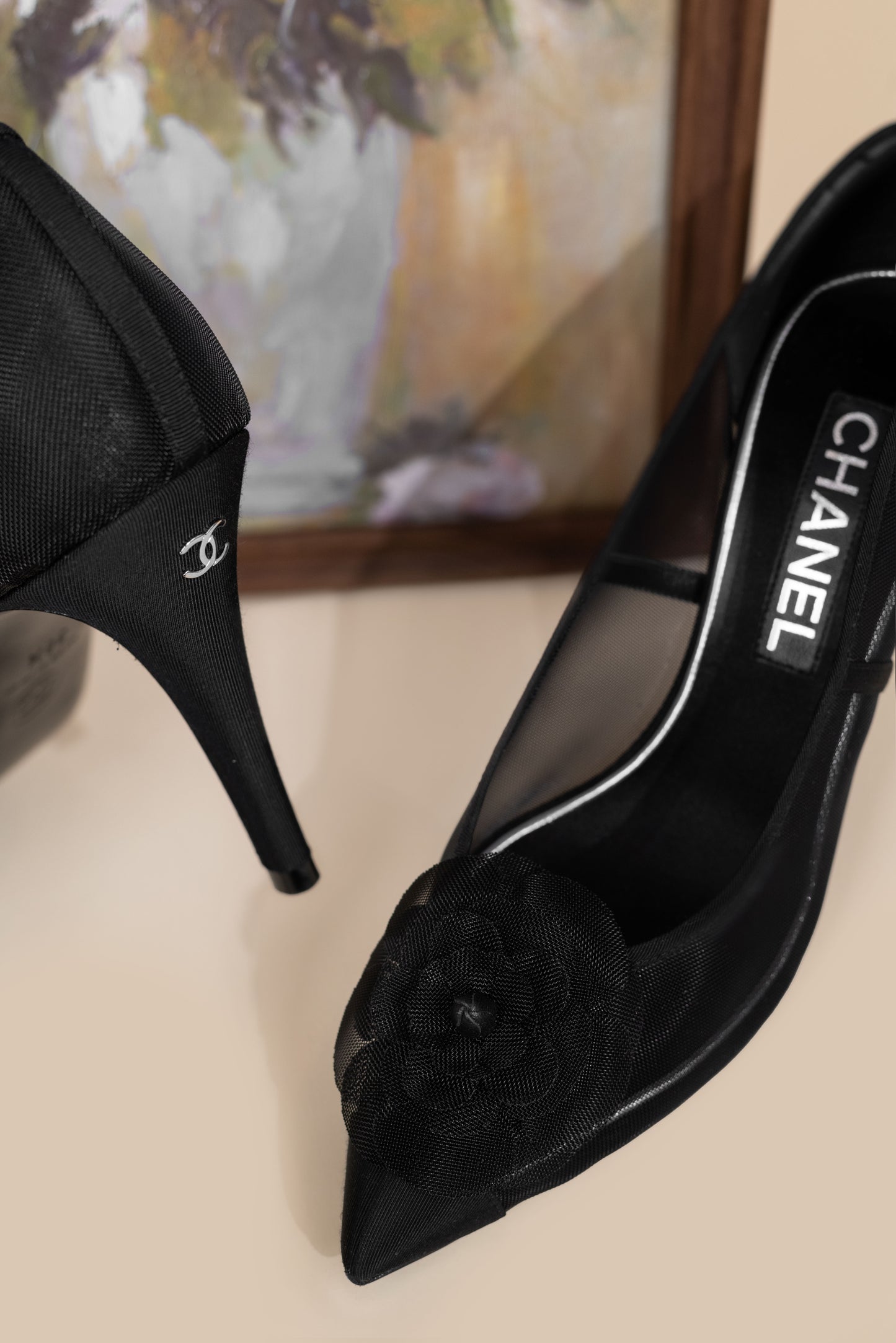 Chanel Camellia Black Flower Heels