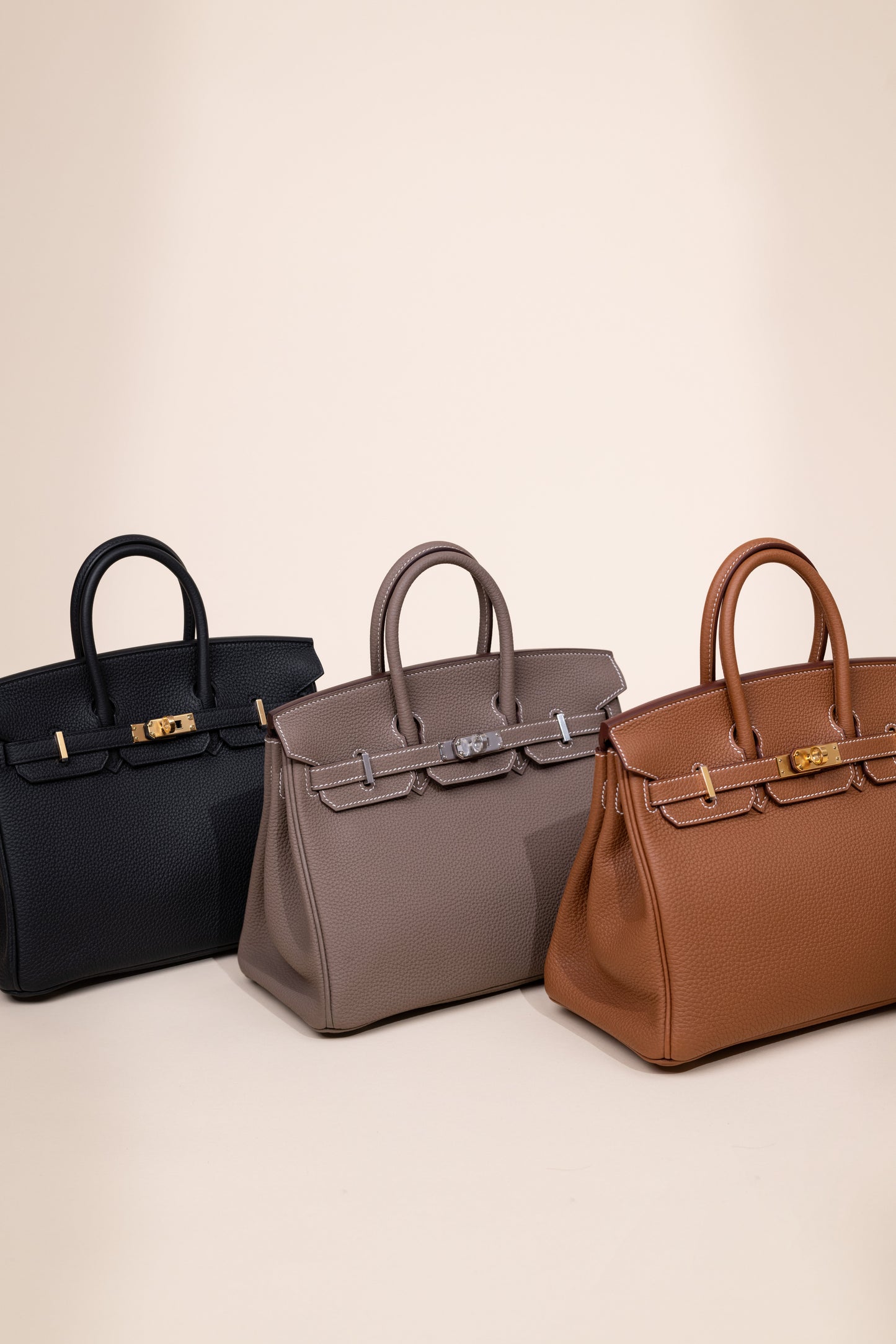Hermès Birkin 25 Togo باللون الأسود GHW / Etoupe PHW / Gold GHW