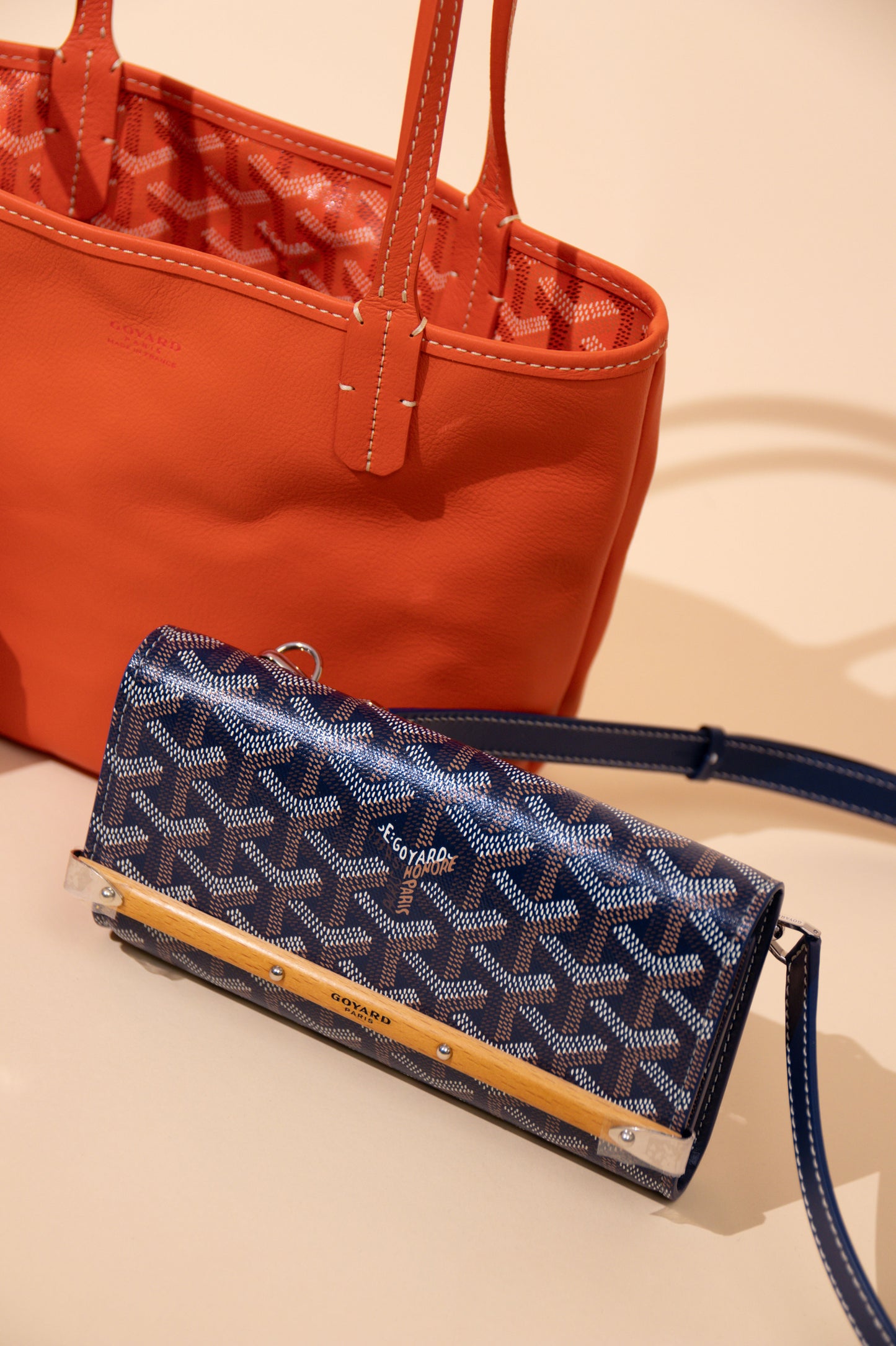 Goyard Orange Anjou Mini Bag & Monte Carlo Navy Wallet