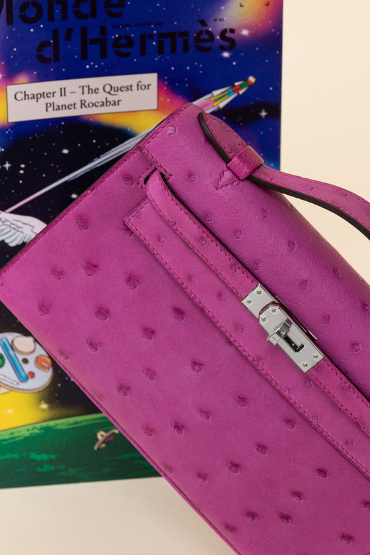 Hermès - Kelly Pochette Ostrich in Rose Pourpre PHW