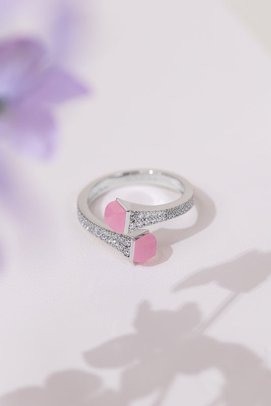 Marli Cleo White Gold Diamond/Pink Quartz Ring