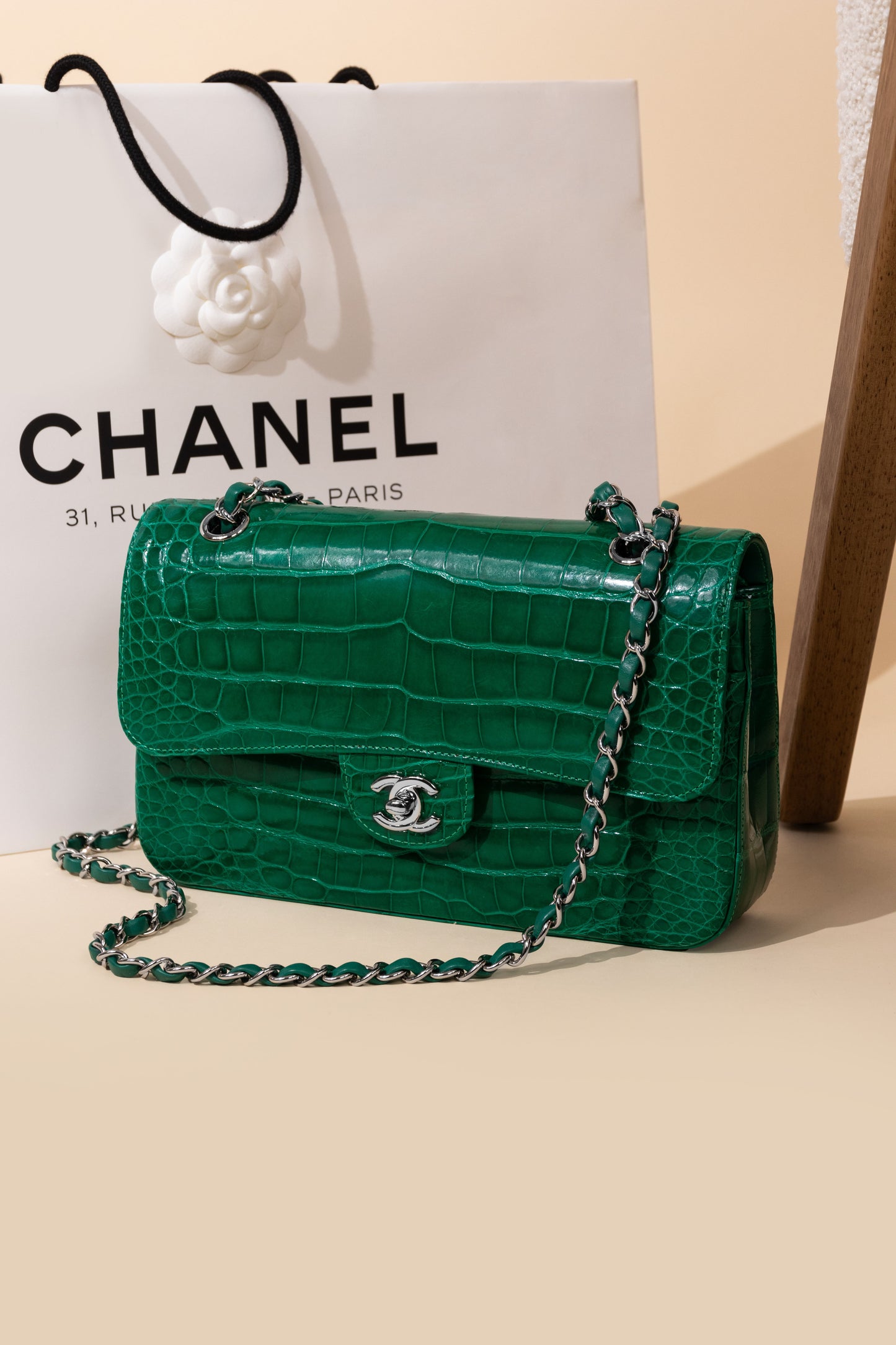 Chanel Medium Alligator Double Flap Bag in Green