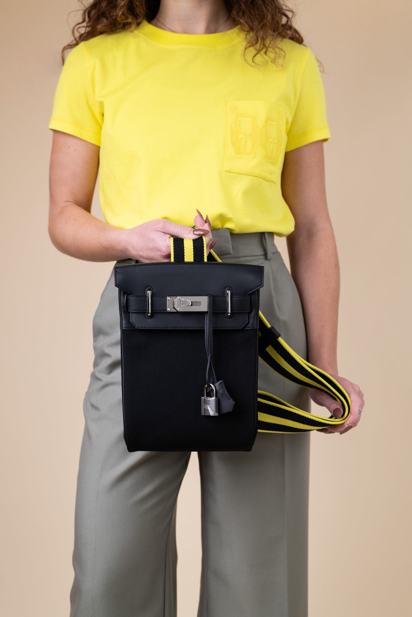 Hermès Hac a Dos Backpack PM in Black/New Lime with PHW