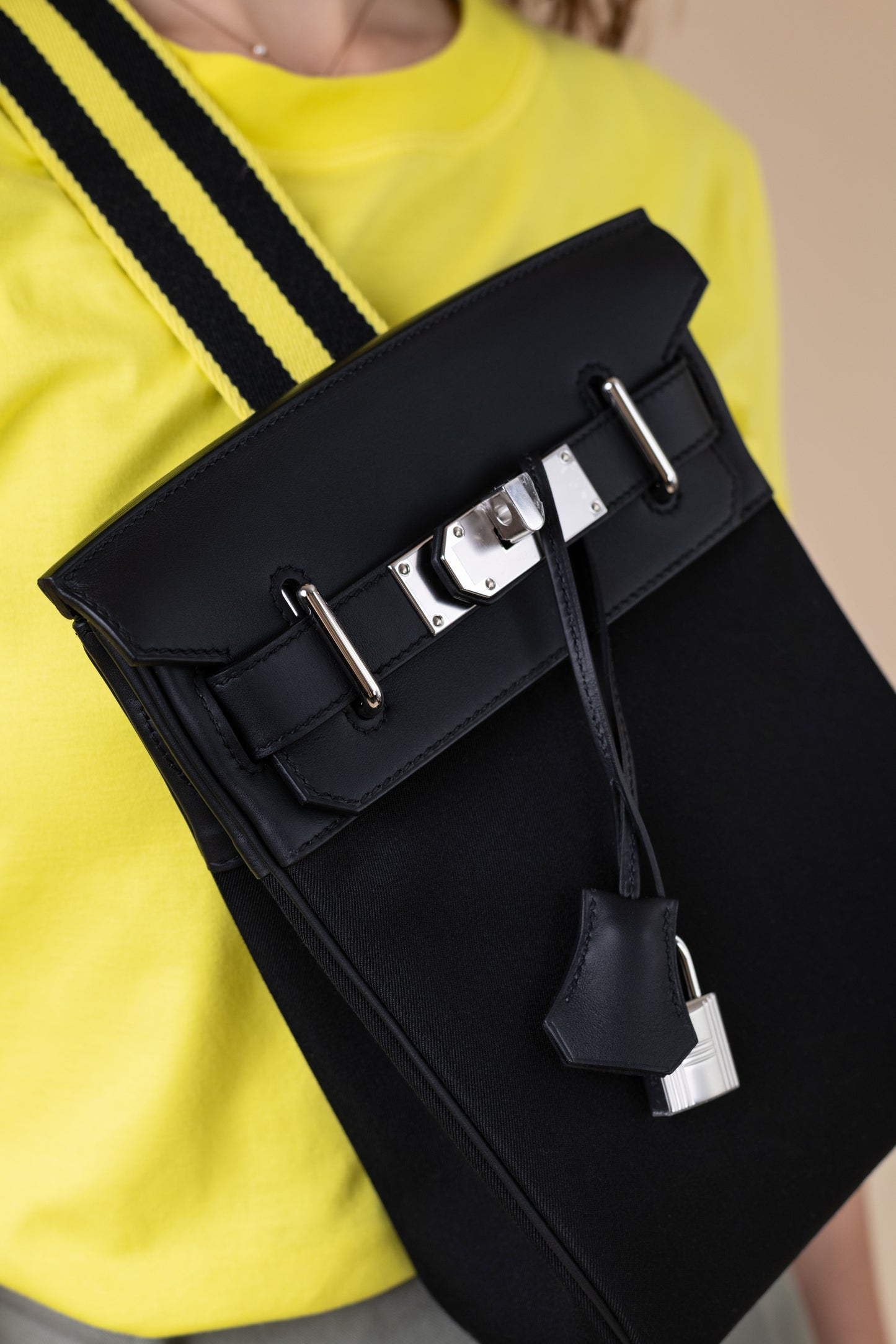 Hermès Hac a Dos Backpack PM in Black/New Lime with PHW