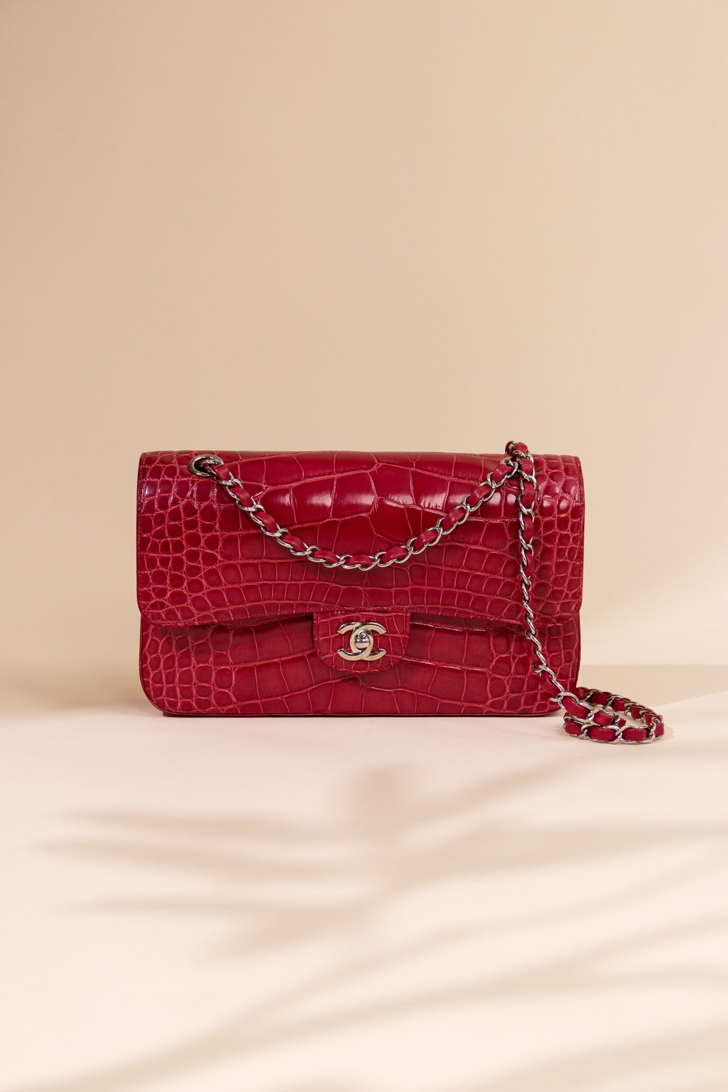 Chanel - Medium Classic Flap Bag Shiny Alligator in Red