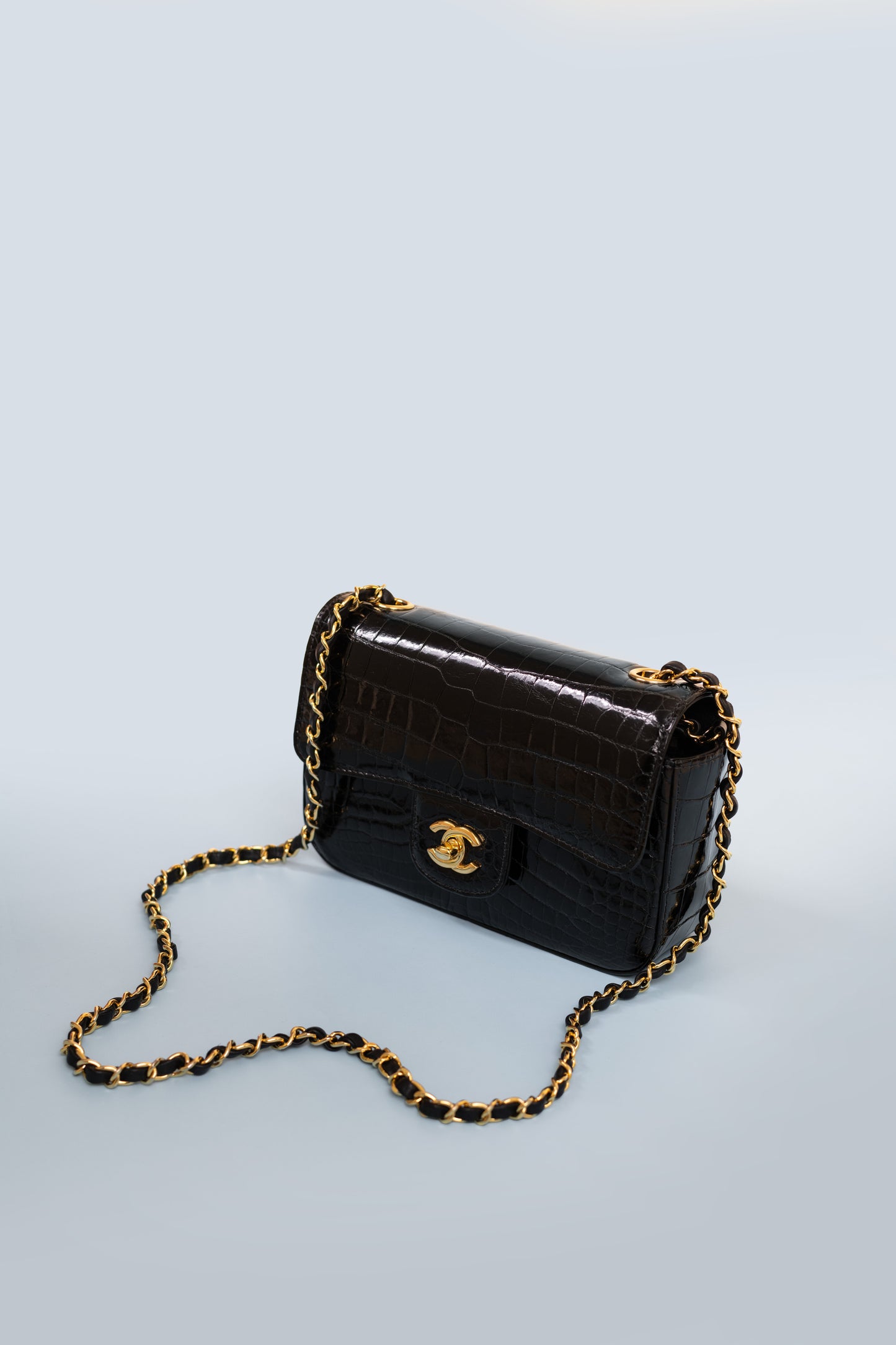 Chanel Black Mini Flap Bag in Shiny Alligator
