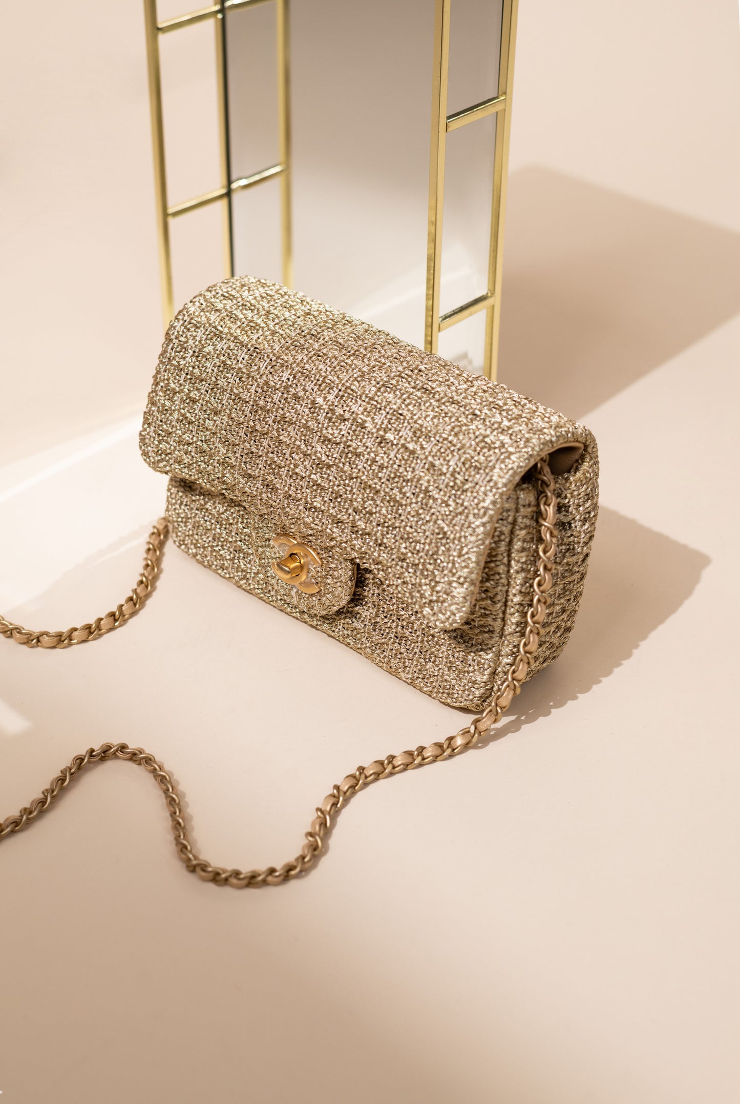 Chanel Mini Woven Flap Bag in Metallic Gold